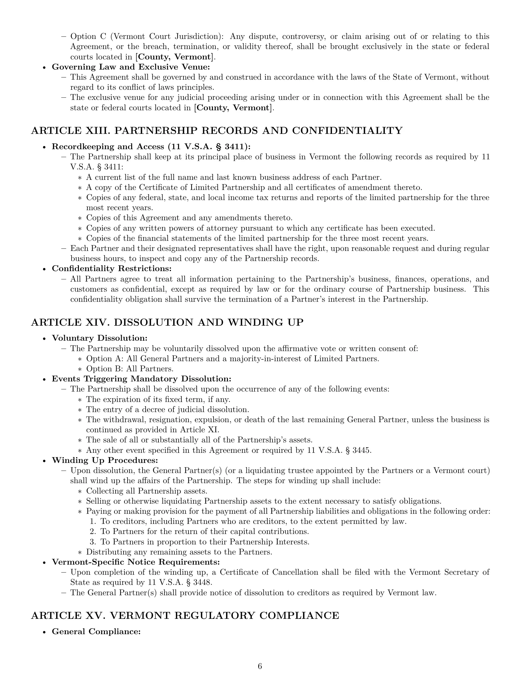 Preview page 6 of Pro Vermont limited partnership agreement template