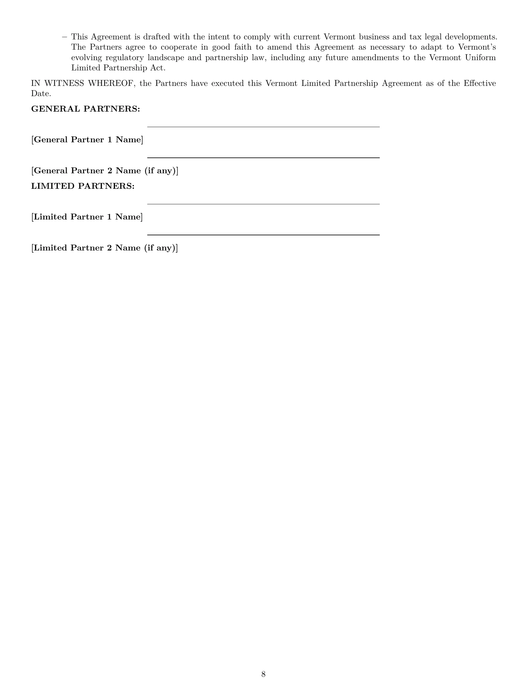 Preview page 8 of Pro Vermont limited partnership agreement template