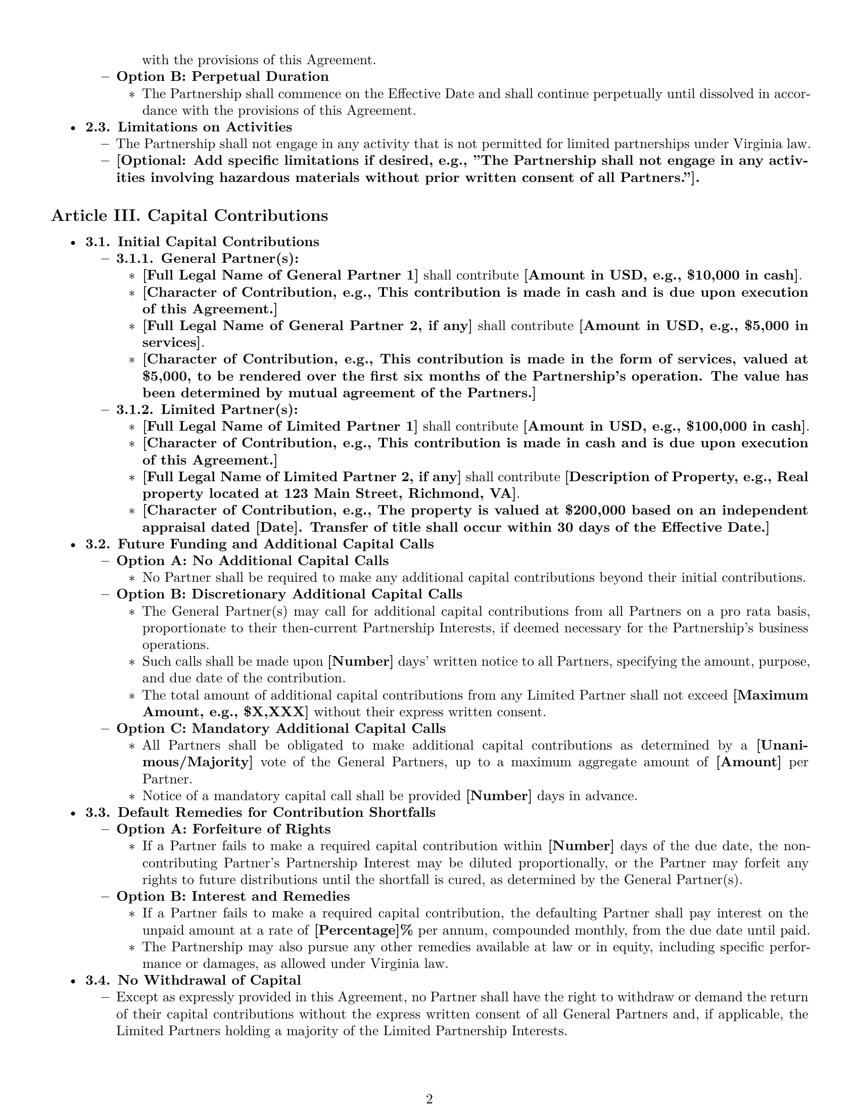 Preview page 2 of Pro Virginia limited partnership agreement template