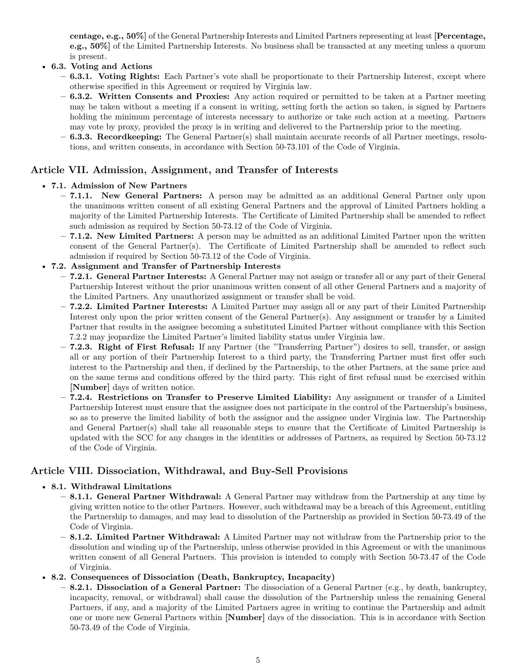 Preview page 5 of Pro Virginia limited partnership agreement template
