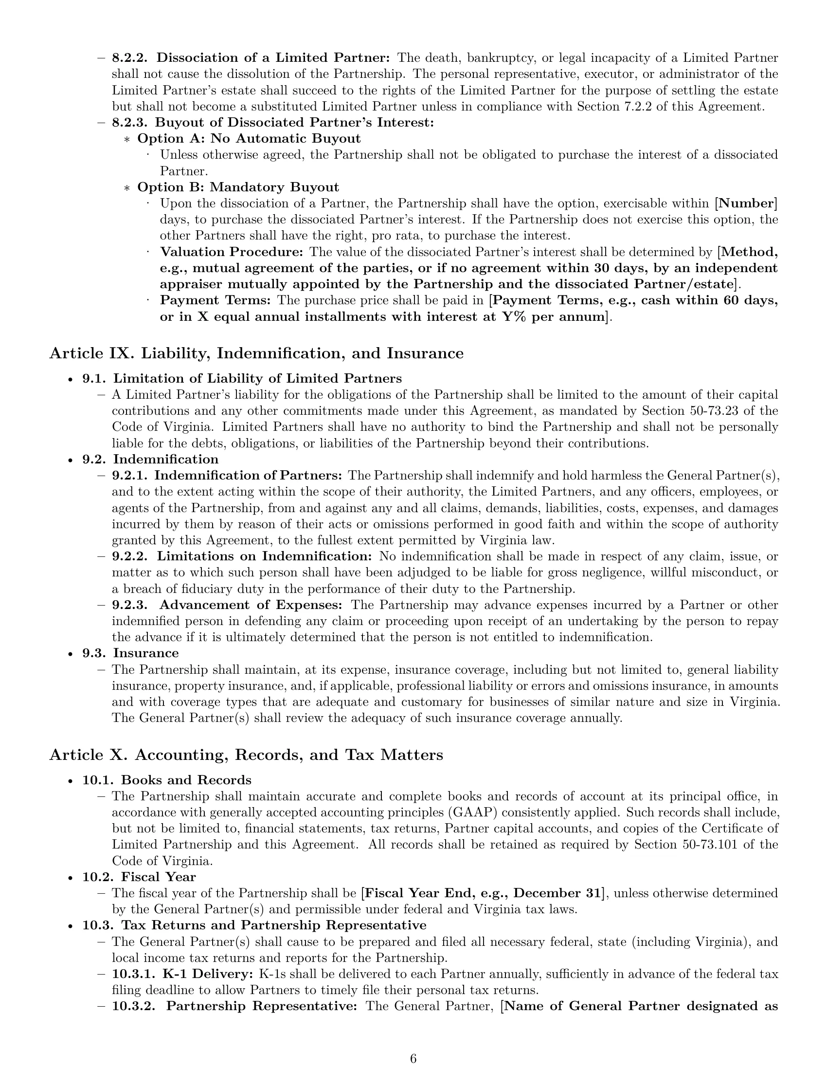 Preview page 6 of Pro Virginia limited partnership agreement template