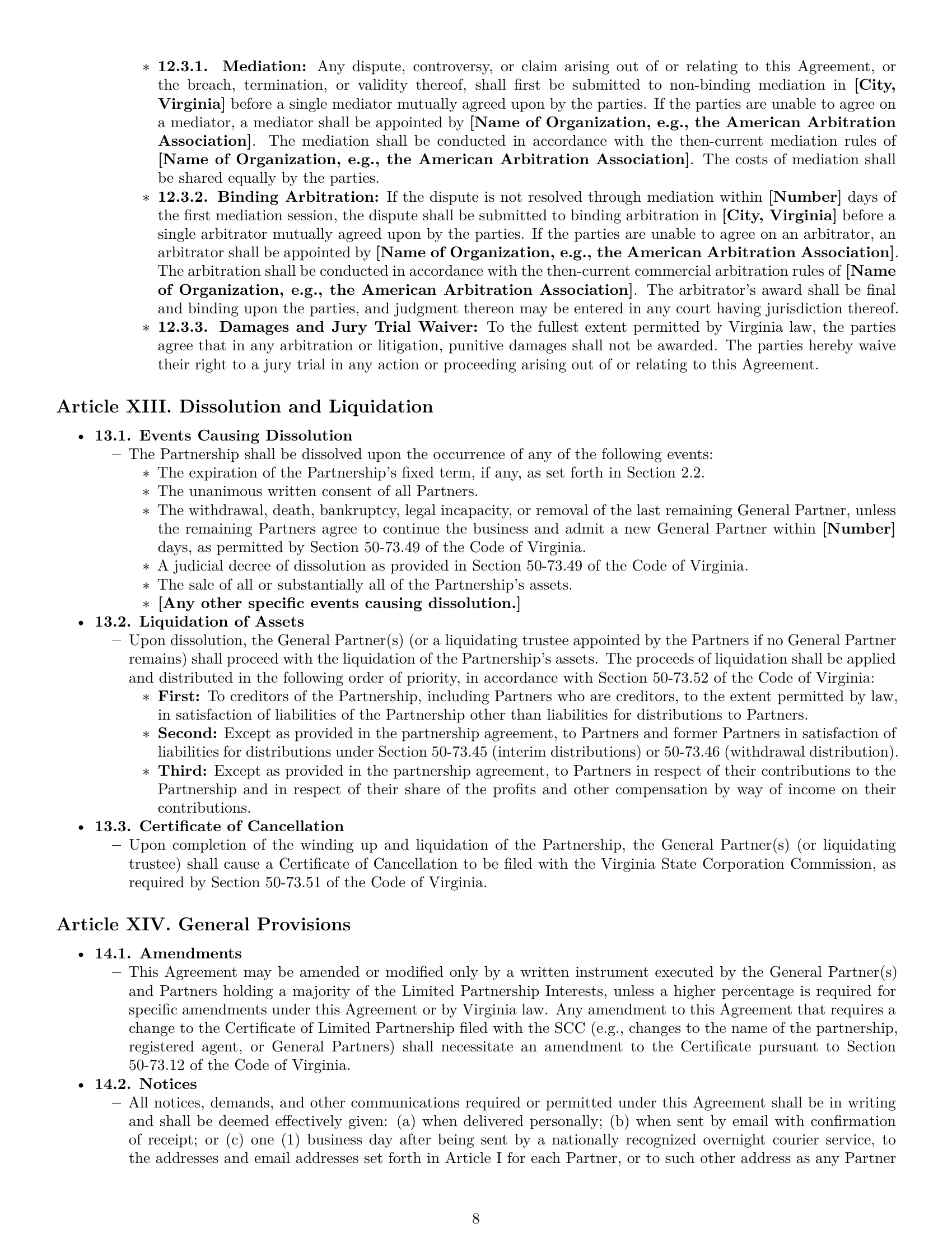 Preview page 8 of Pro Virginia limited partnership agreement template