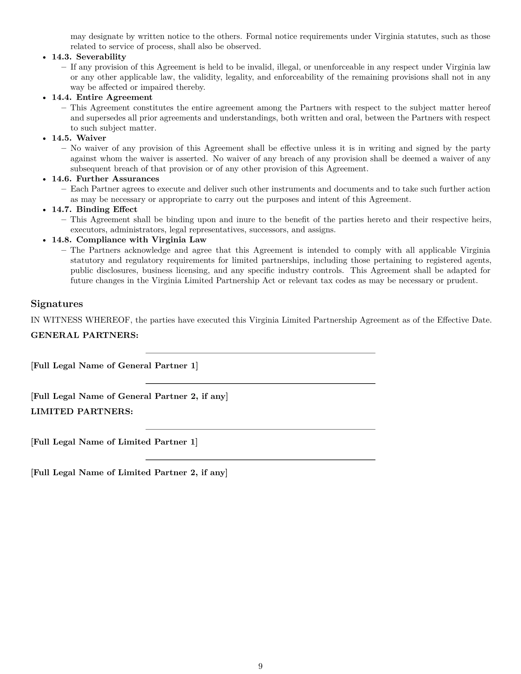 Preview page 9 of Pro Virginia limited partnership agreement template