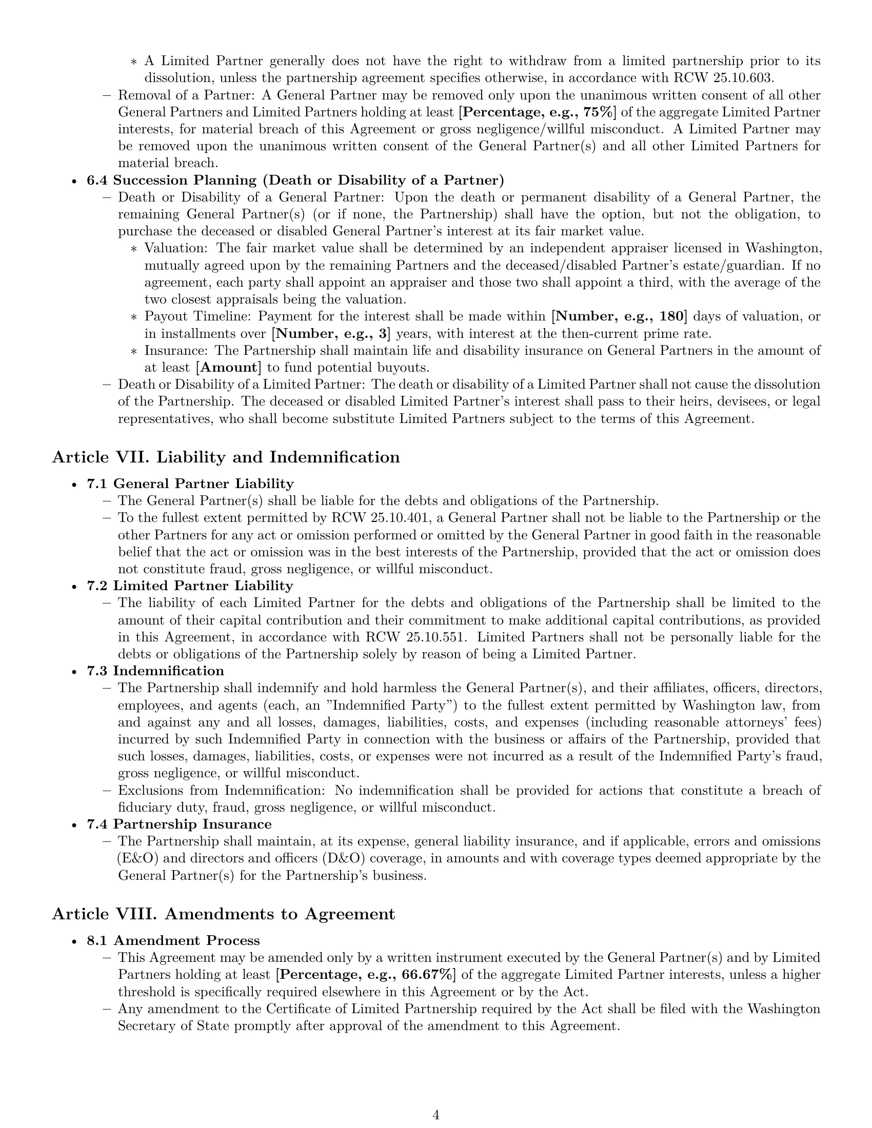 Preview page 4 of Pro Washington limited partnership agreement template