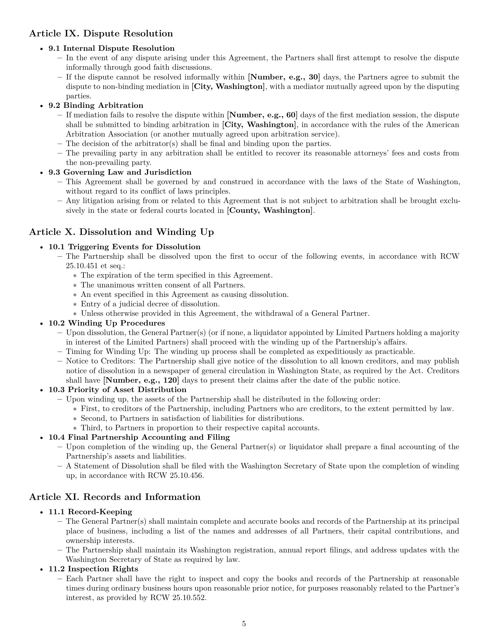 Preview page 5 of Pro Washington limited partnership agreement template