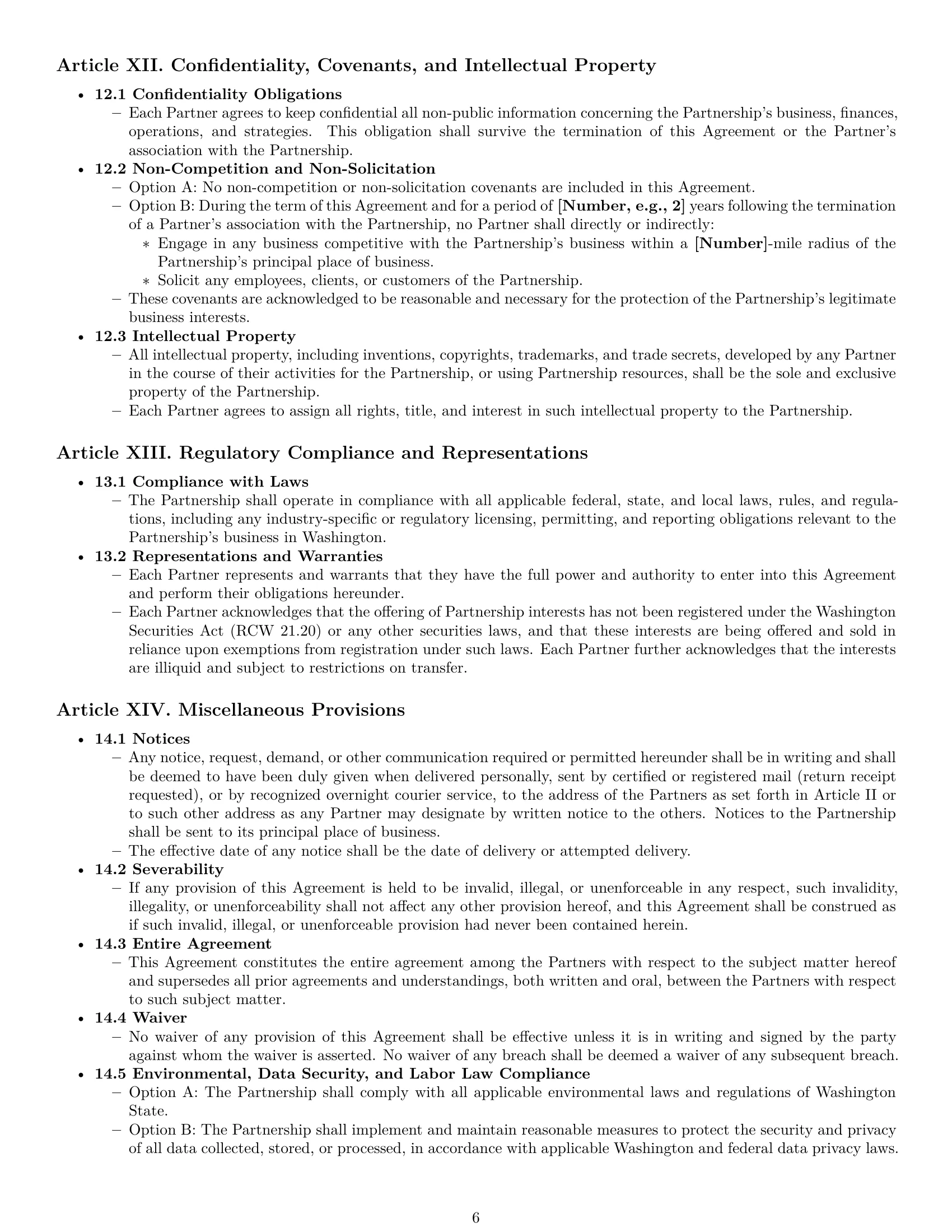 Preview page 6 of Pro Washington limited partnership agreement template
