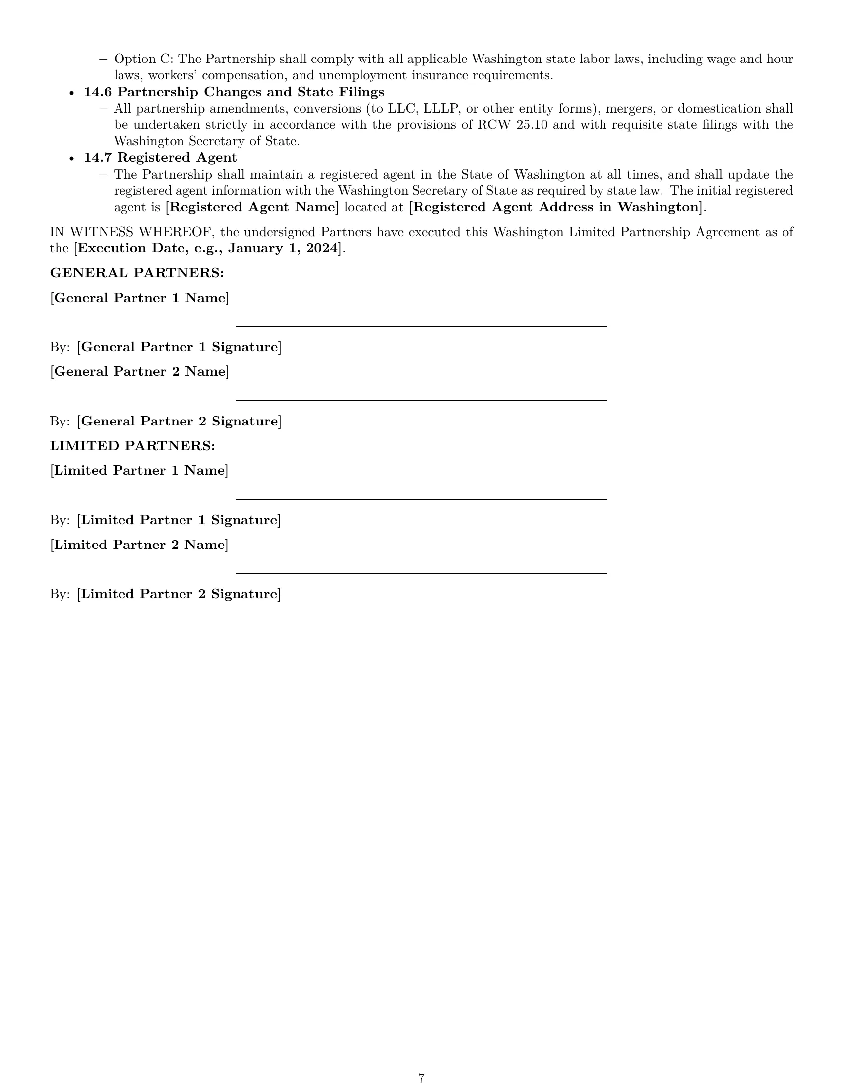 Preview page 7 of Pro Washington limited partnership agreement template