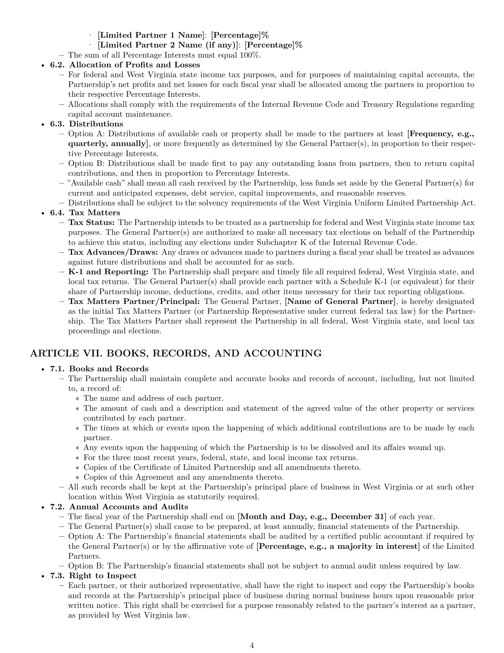 Preview page 4 of Pro West Virginia limited partnership agreement template
