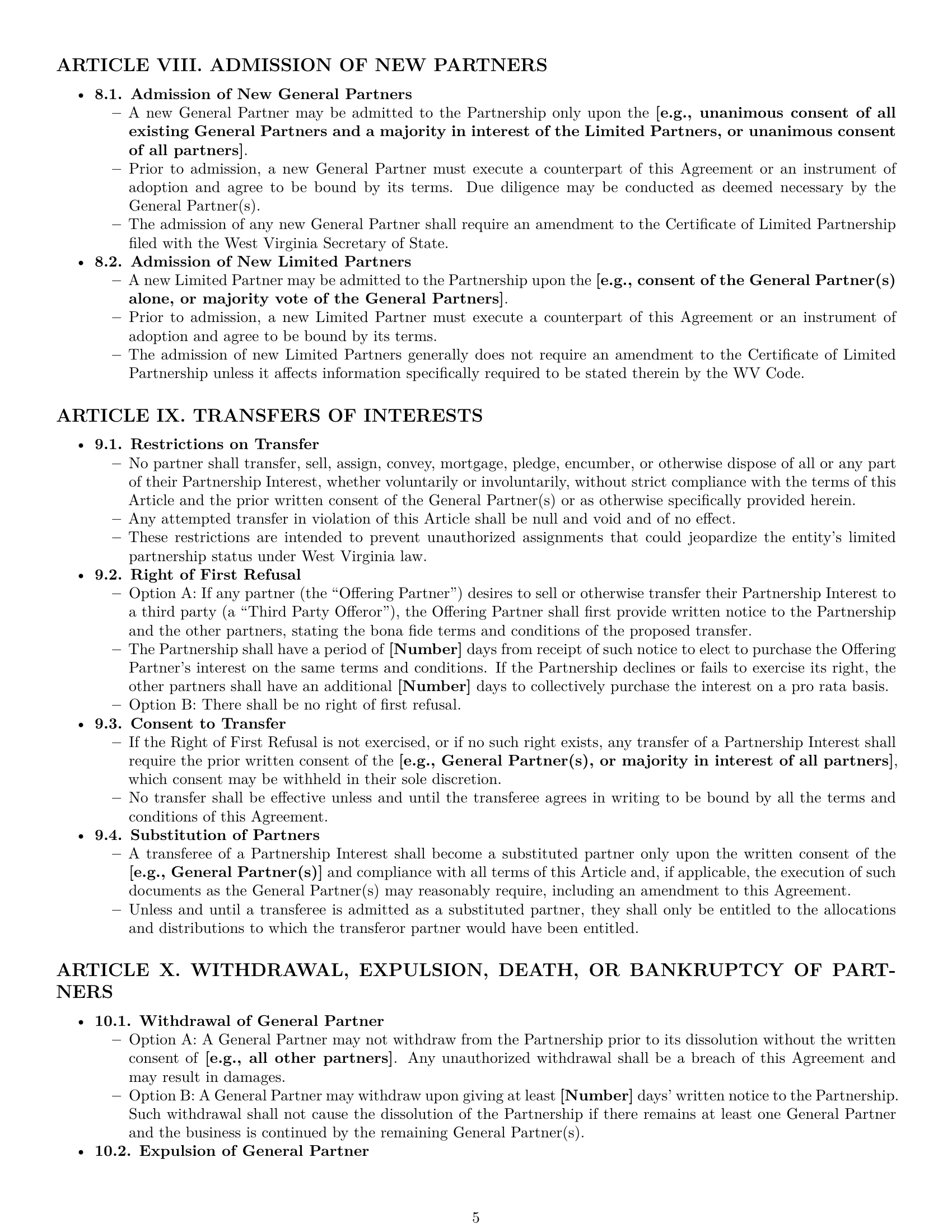 Preview page 5 of Pro West Virginia limited partnership agreement template