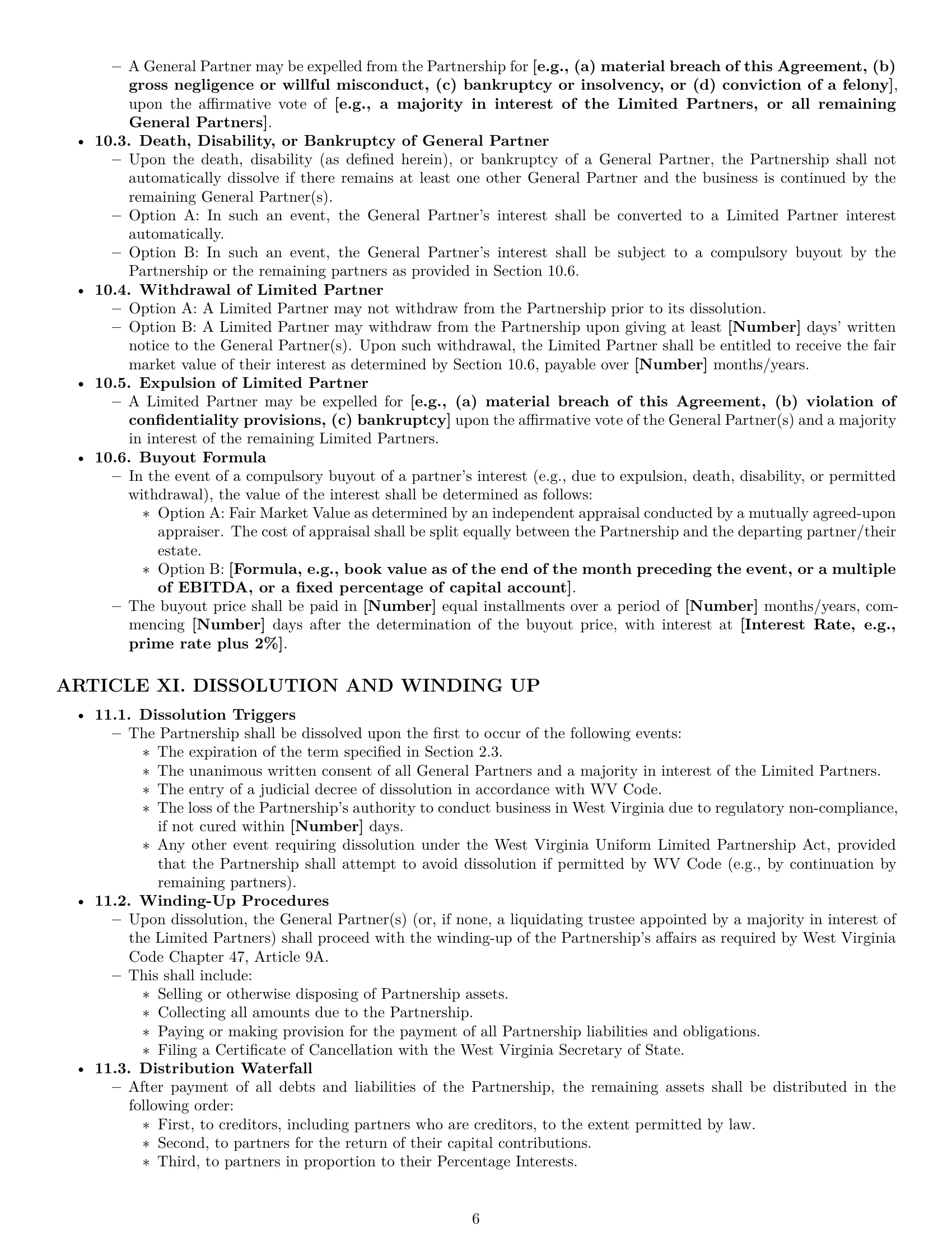 Preview page 6 of Pro West Virginia limited partnership agreement template