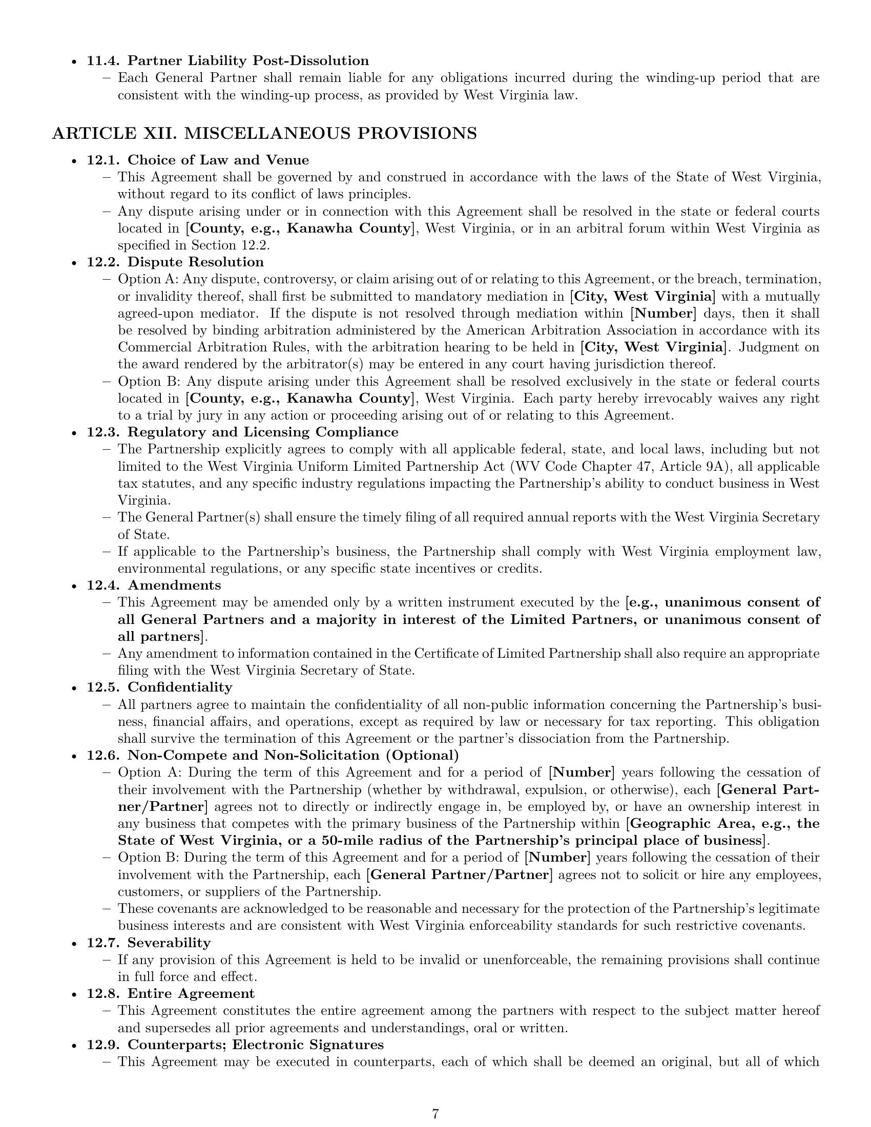 Preview page 7 of Pro West Virginia limited partnership agreement template