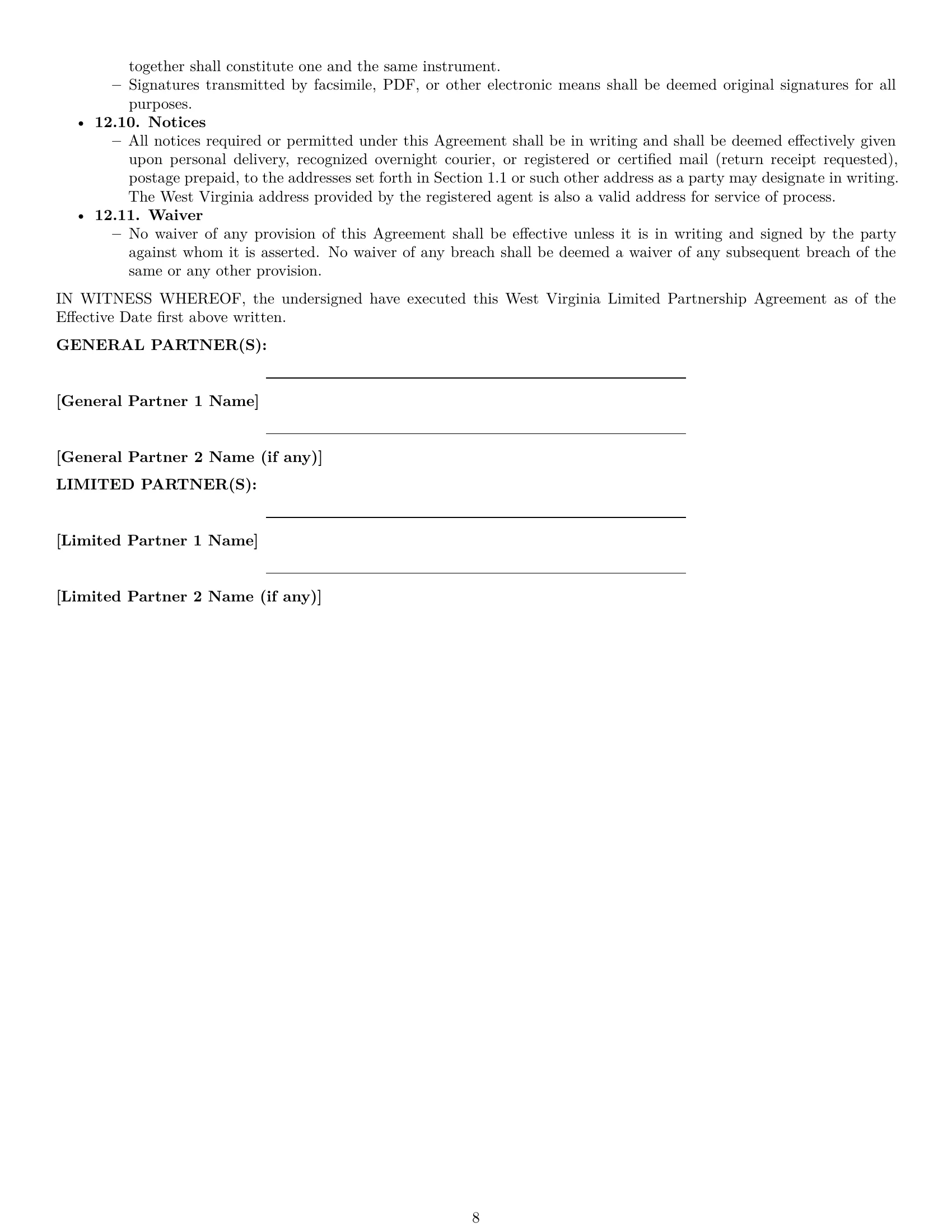 Preview page 8 of Pro West Virginia limited partnership agreement template