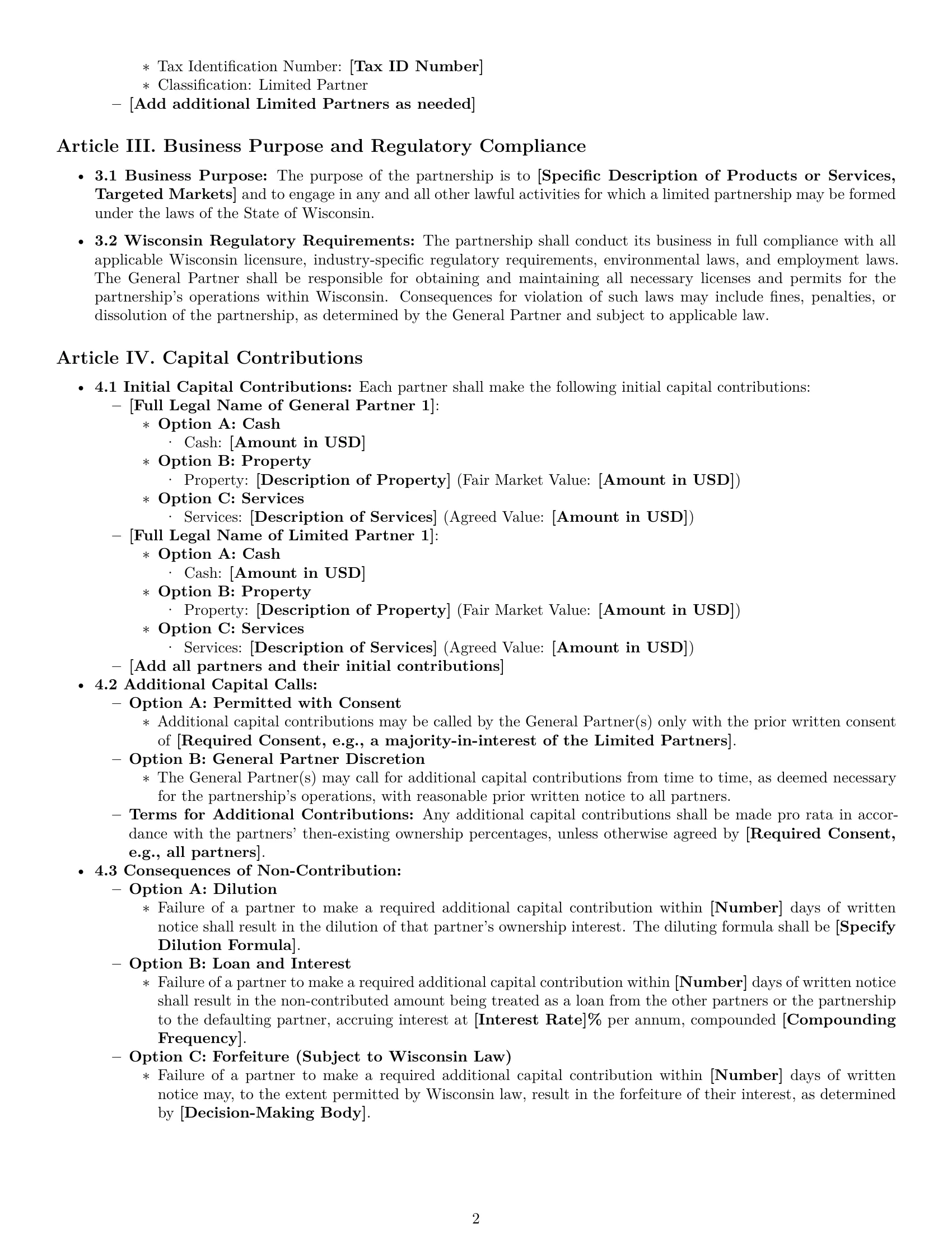 Preview page 2 of Pro Wisconsin limited partnership agreement template