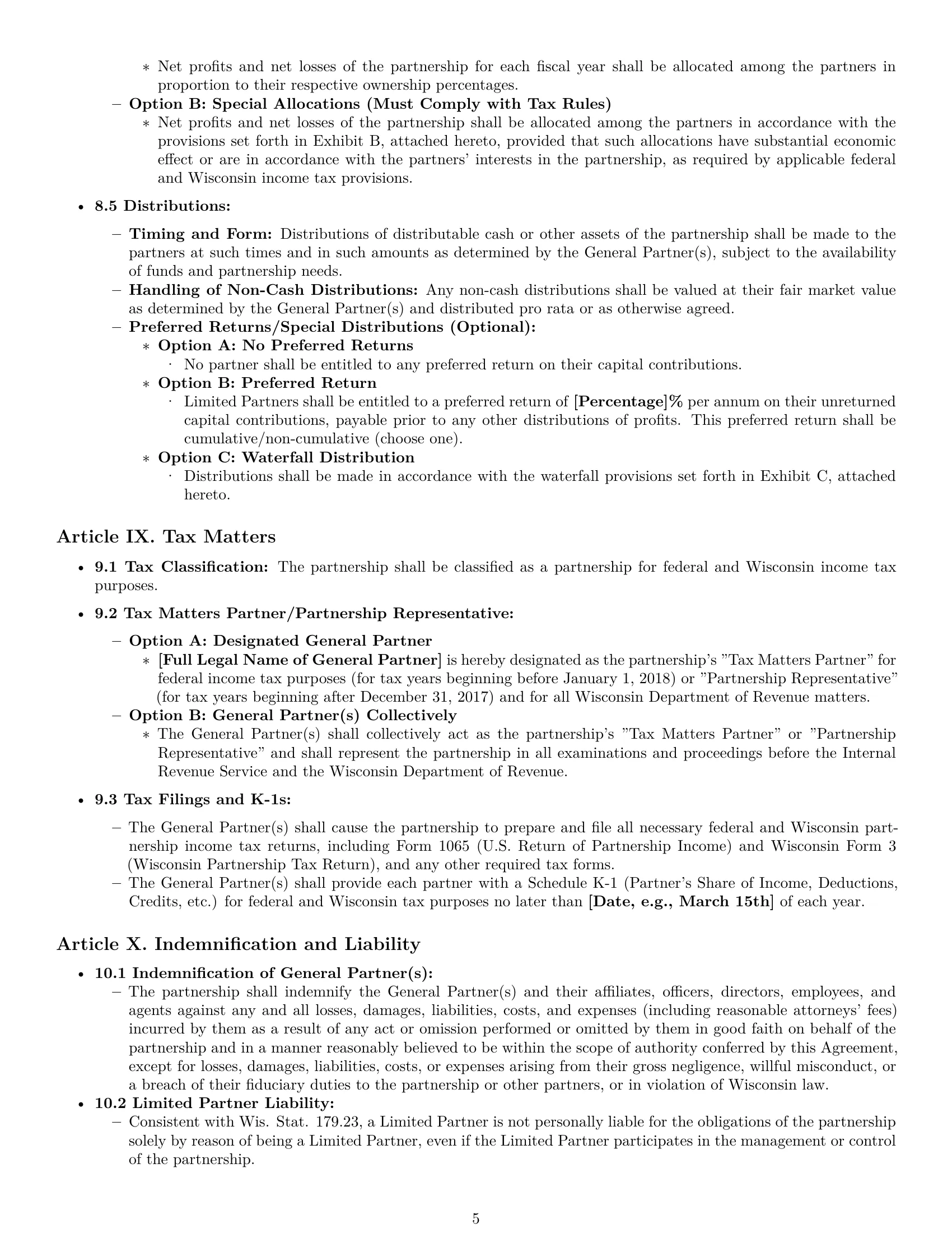 Preview page 5 of Pro Wisconsin limited partnership agreement template