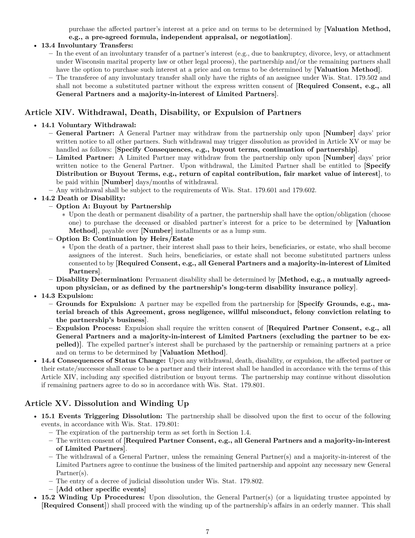 Preview page 7 of Pro Wisconsin limited partnership agreement template