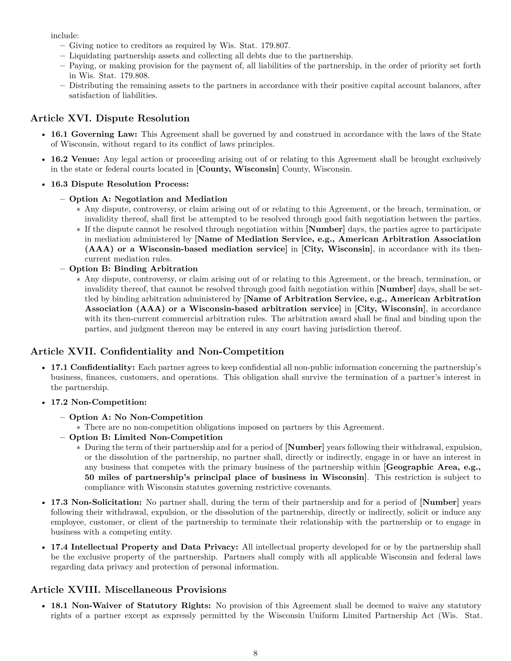 Preview page 8 of Pro Wisconsin limited partnership agreement template
