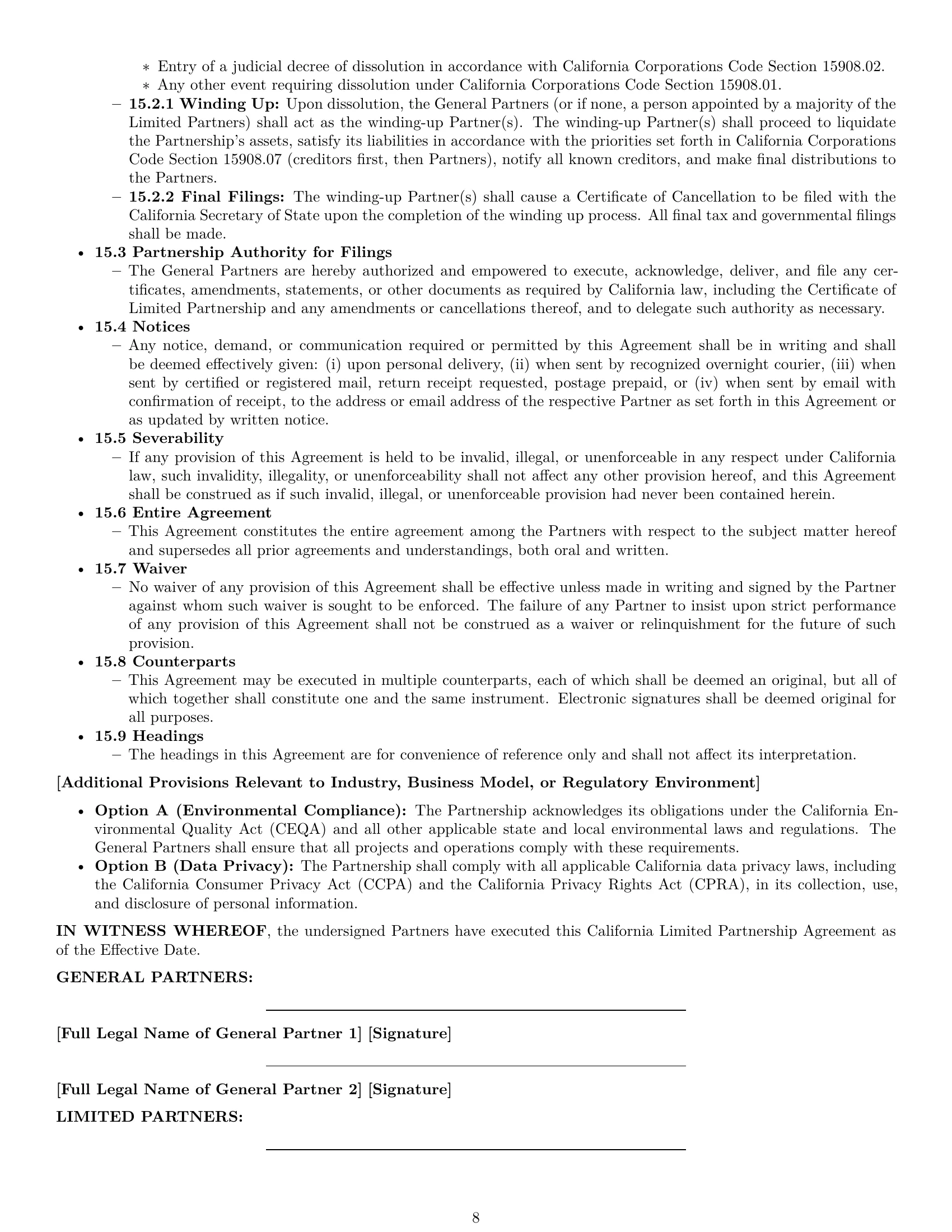 Preview page 8 of Pro California limited partnership agreement template
