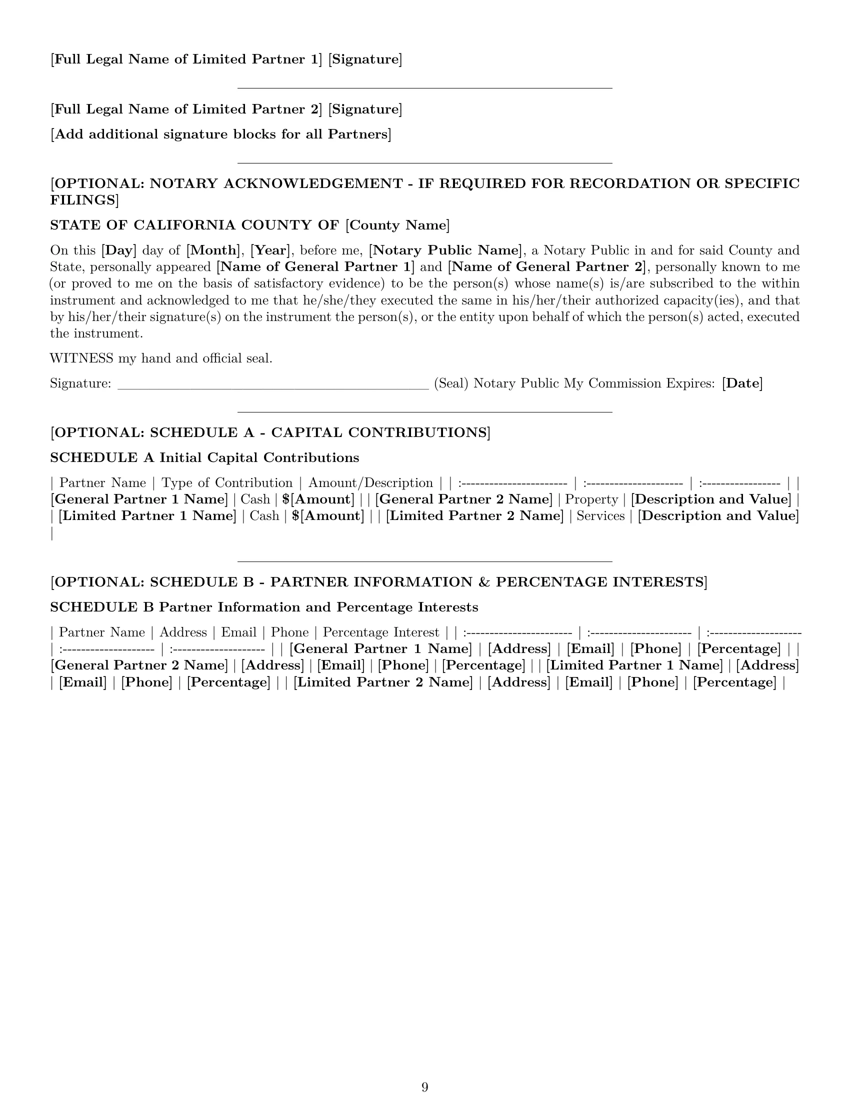 Preview page 9 of Pro California limited partnership agreement template