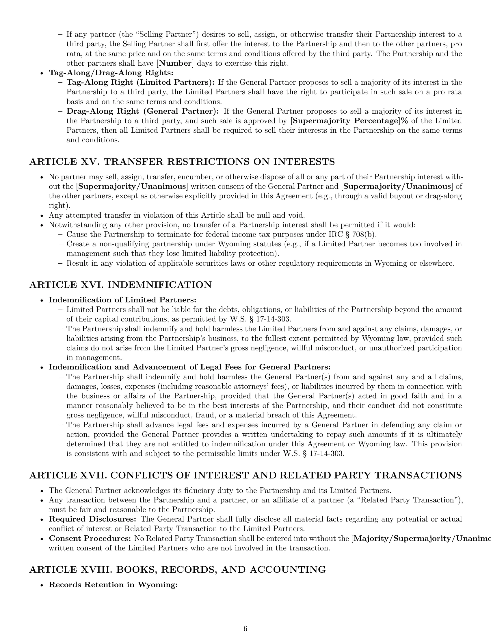 Preview page 6 of Pro Wyoming limited partnership agreement template