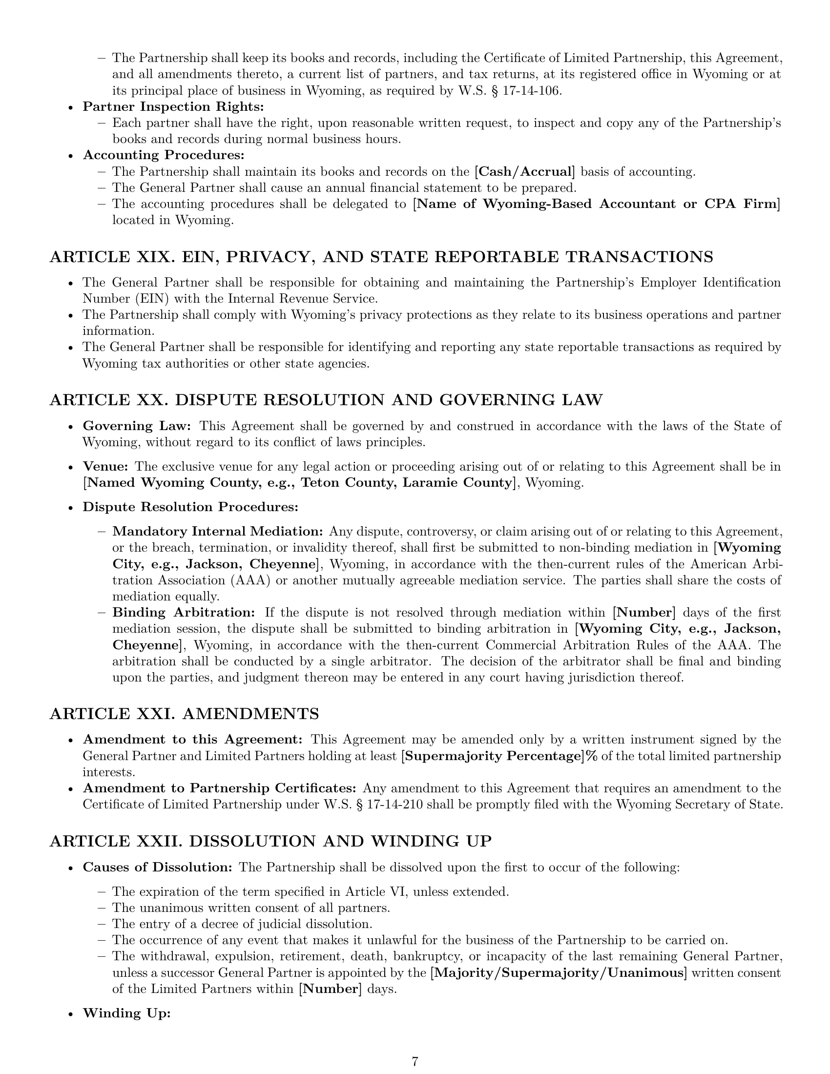 Preview page 7 of Pro Wyoming limited partnership agreement template