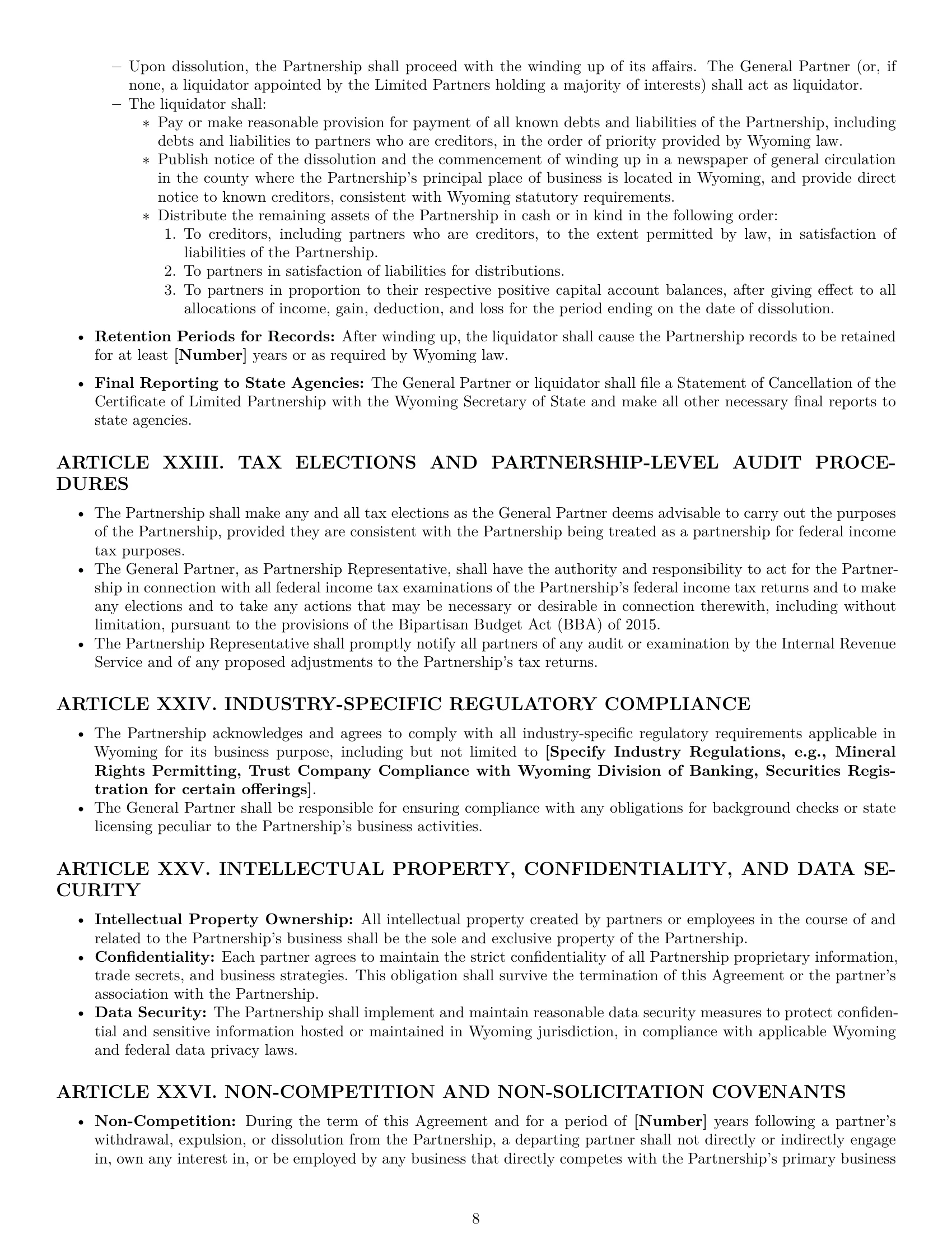 Preview page 8 of Pro Wyoming limited partnership agreement template