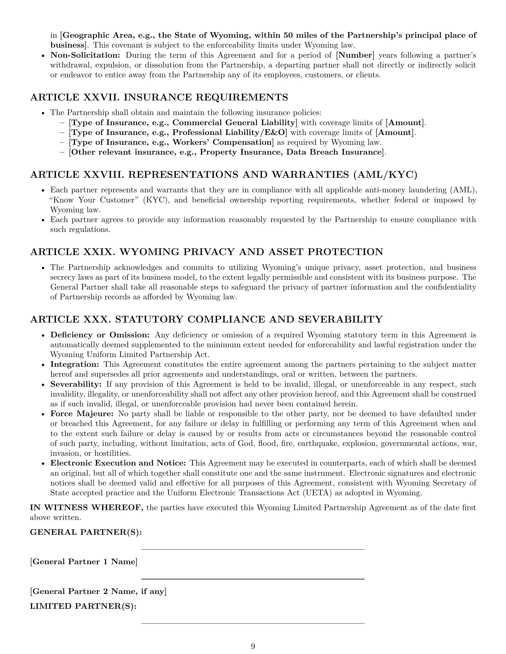 Preview page 9 of Pro Wyoming limited partnership agreement template