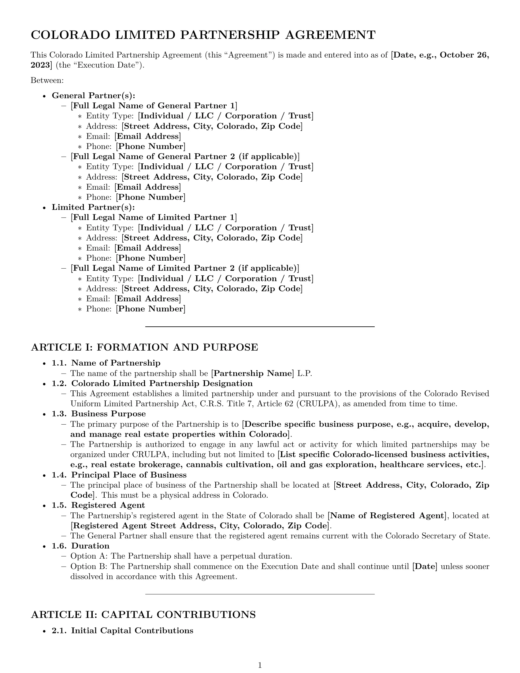 Preview page 1 of Pro Colorado limited partnership agreement template