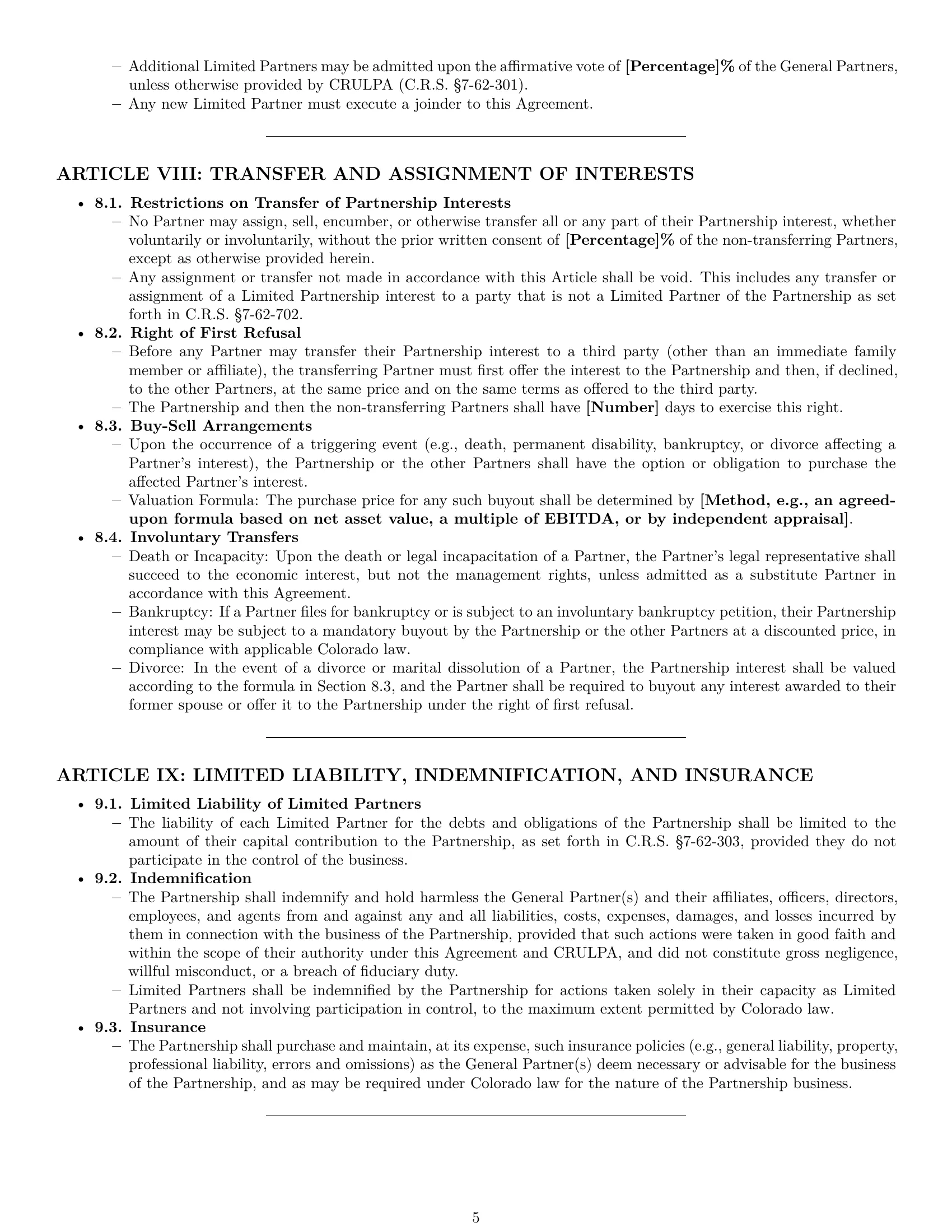 Preview page 5 of Pro Colorado limited partnership agreement template