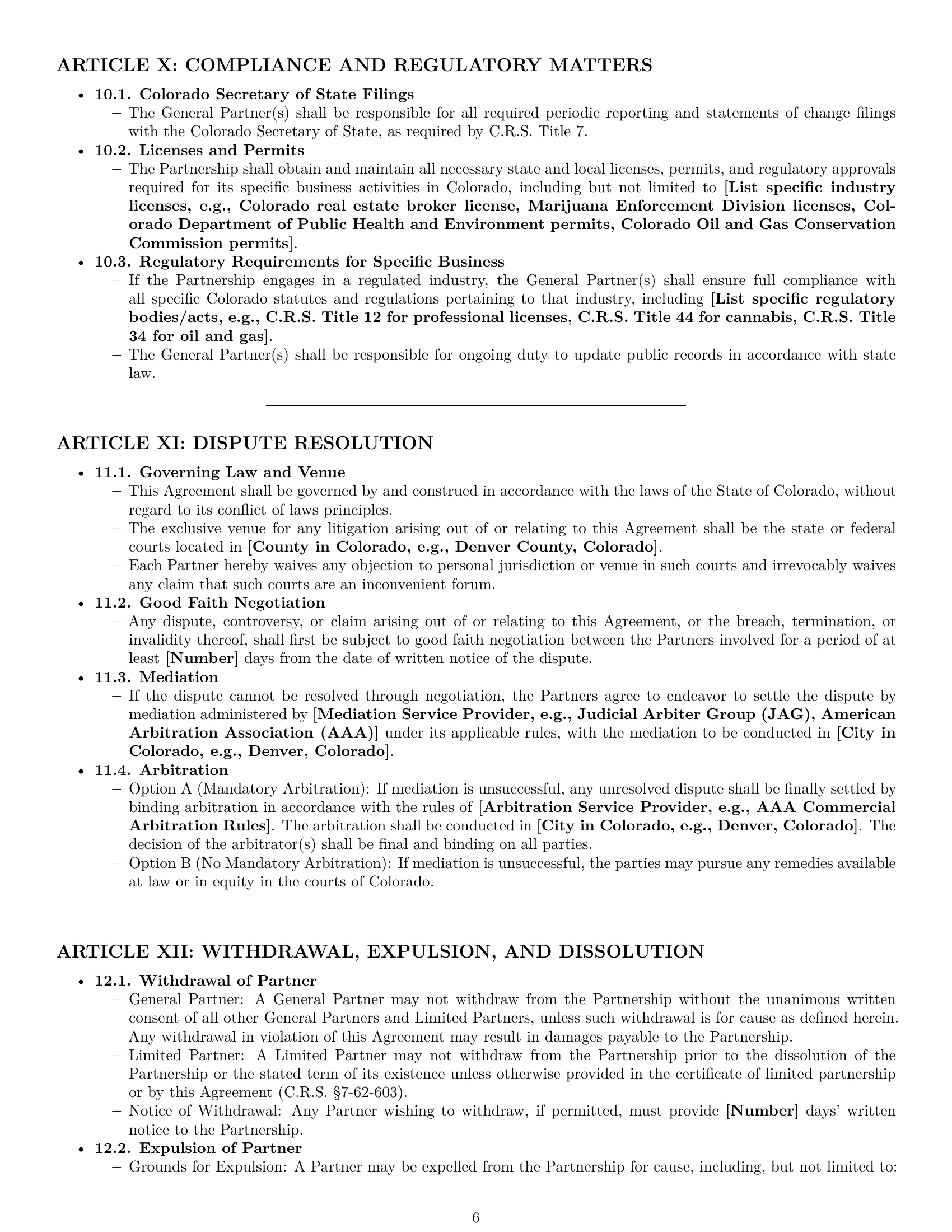 Preview page 6 of Pro Colorado limited partnership agreement template