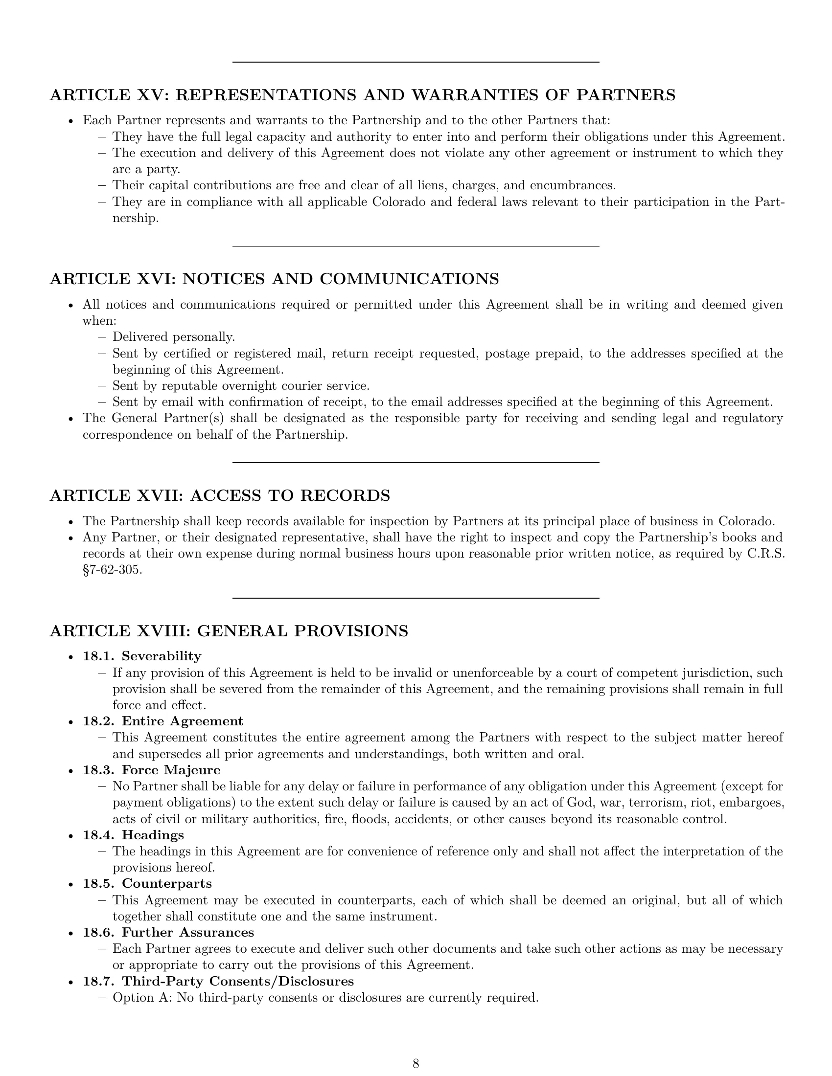 Preview page 8 of Pro Colorado limited partnership agreement template