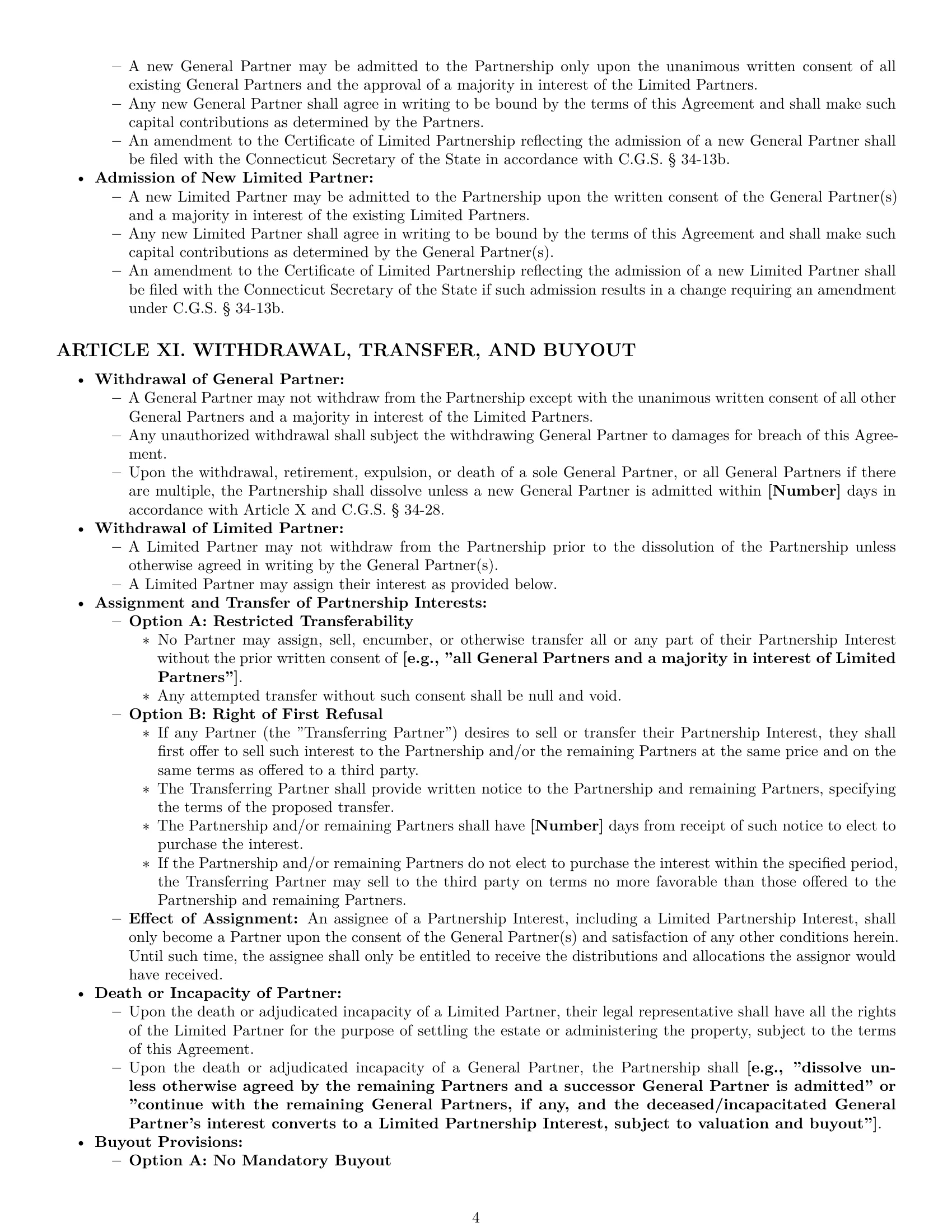 Preview page 4 of Pro Connecticut limited partnership agreement template