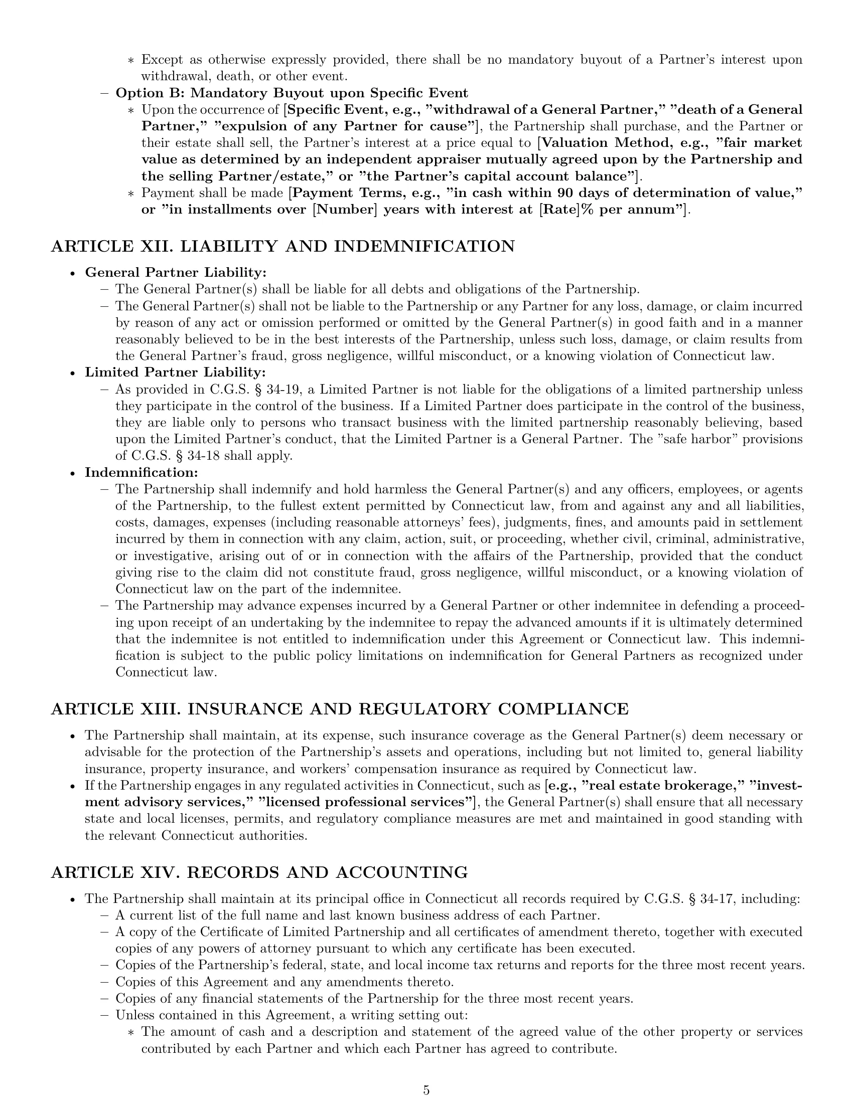 Preview page 5 of Pro Connecticut limited partnership agreement template