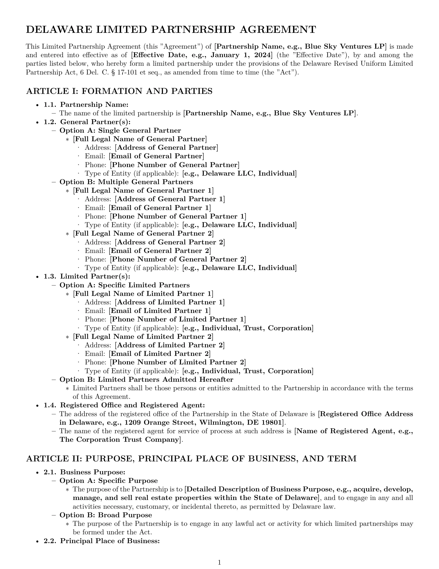 Preview page 1 of Pro Delaware limited partnership agreement template