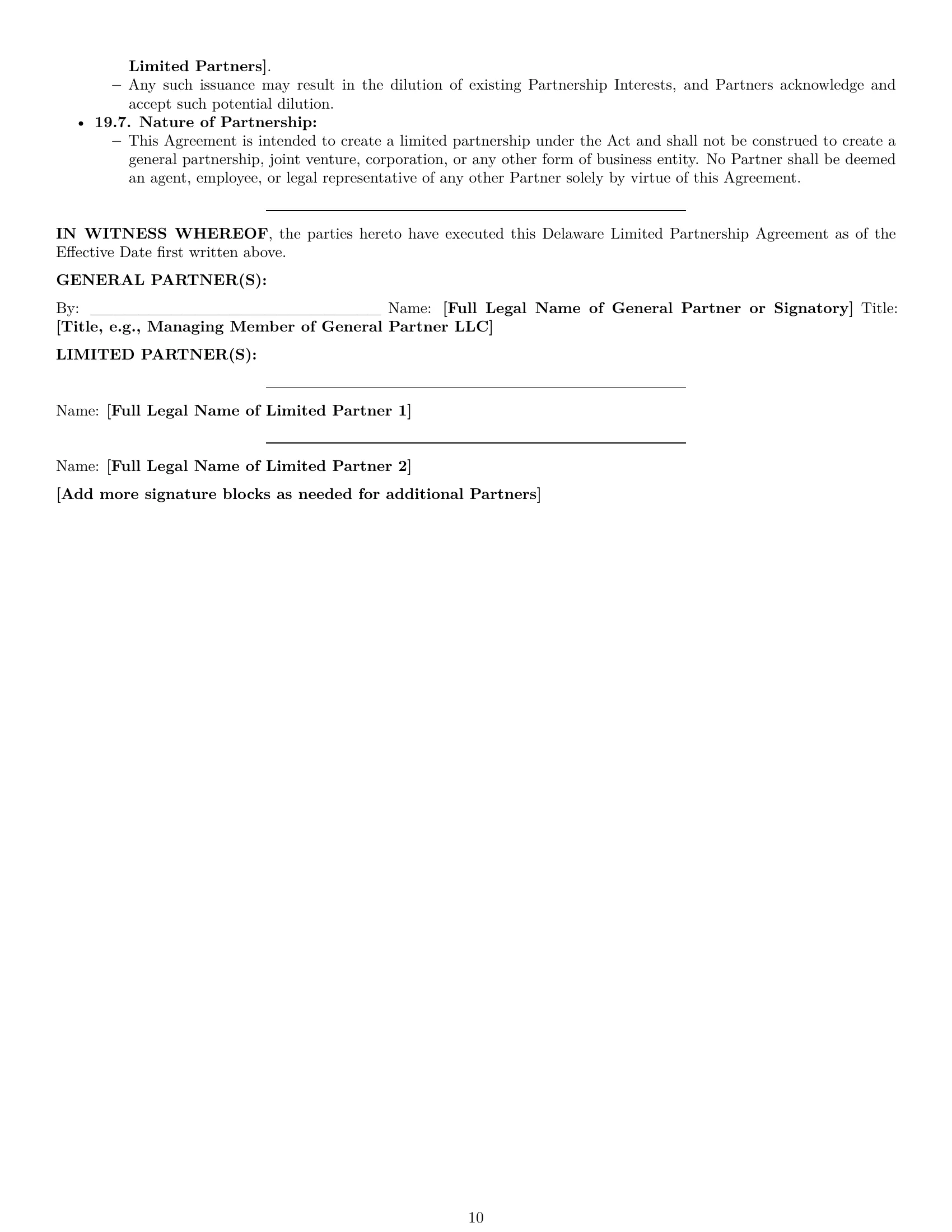 Preview page 10 of Pro Delaware limited partnership agreement template