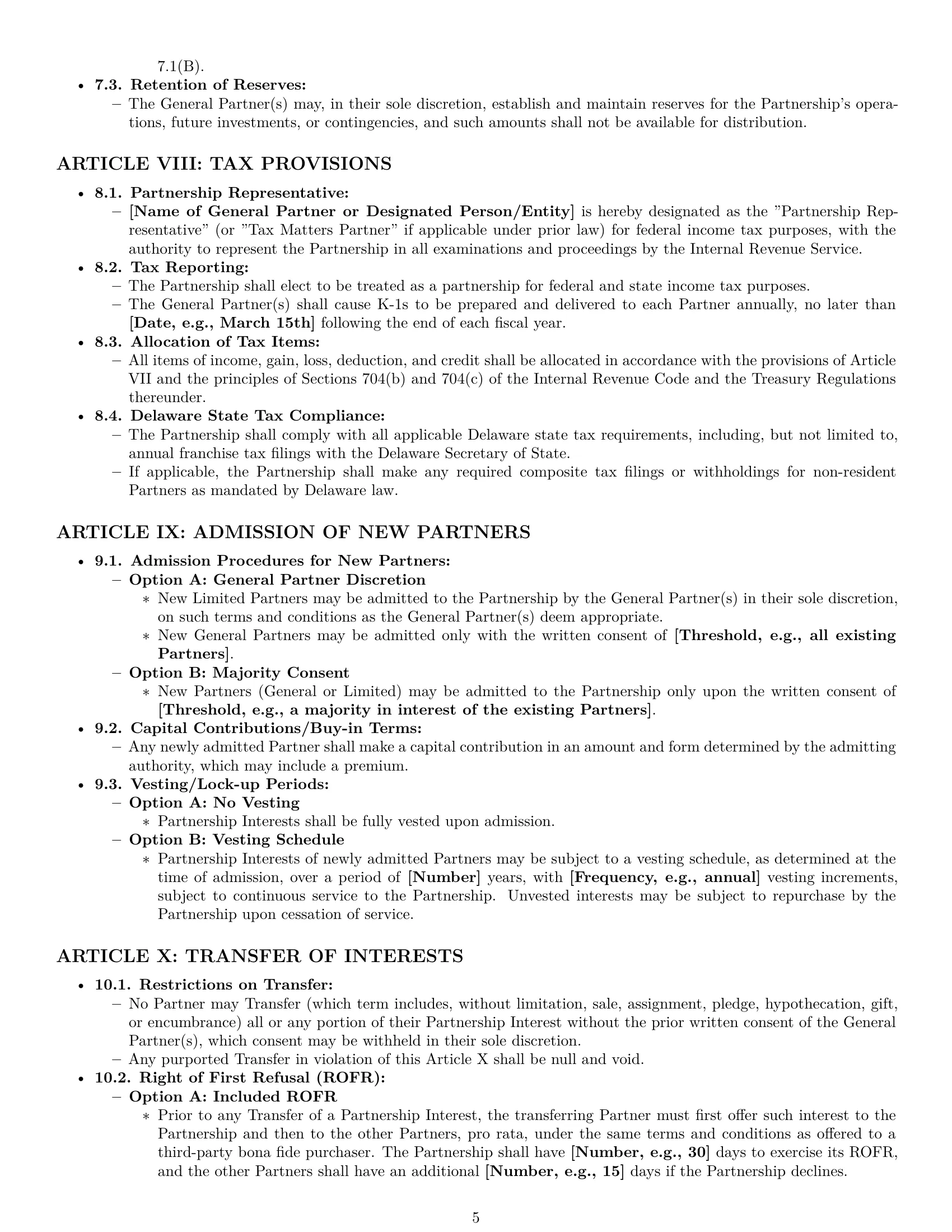 Preview page 5 of Pro Delaware limited partnership agreement template