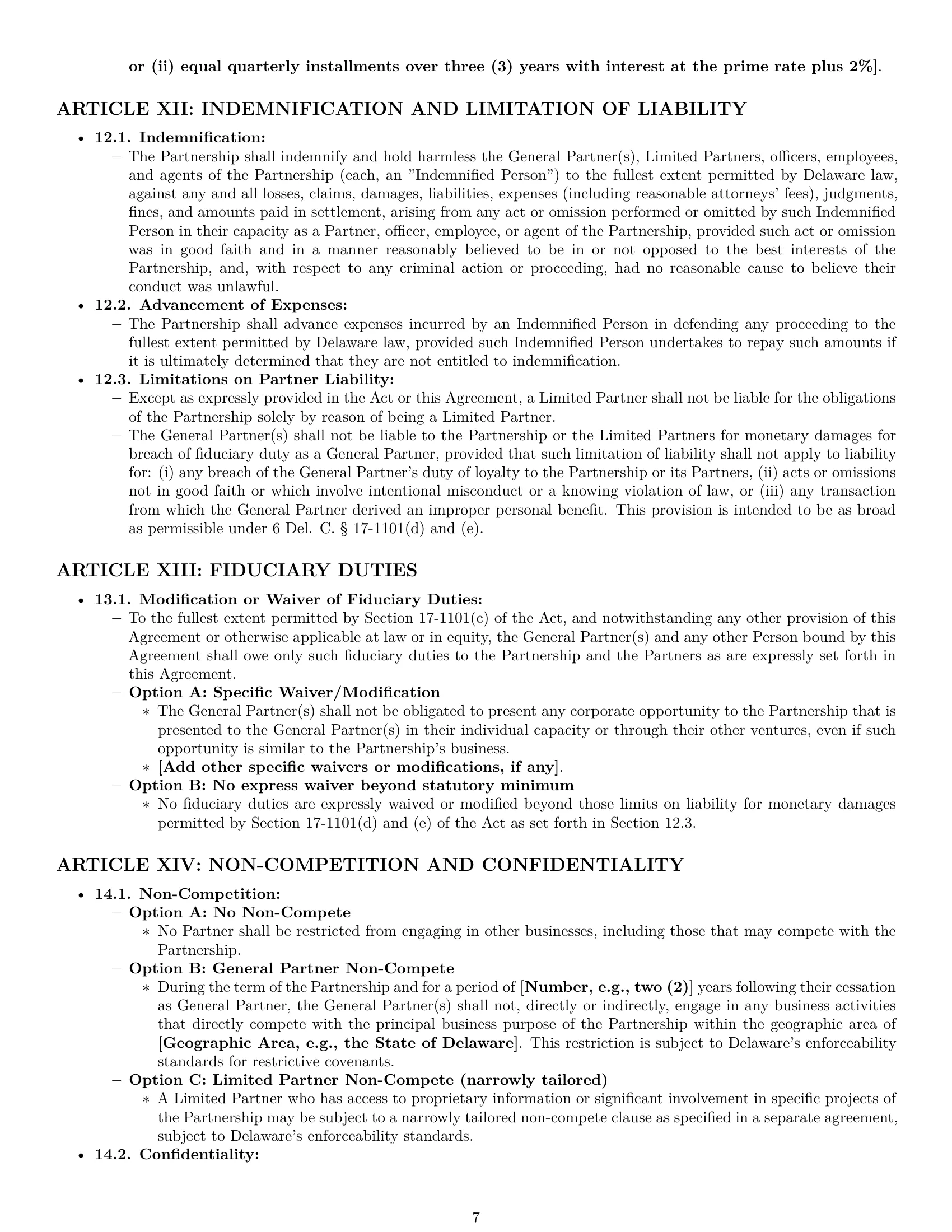 Preview page 7 of Pro Delaware limited partnership agreement template