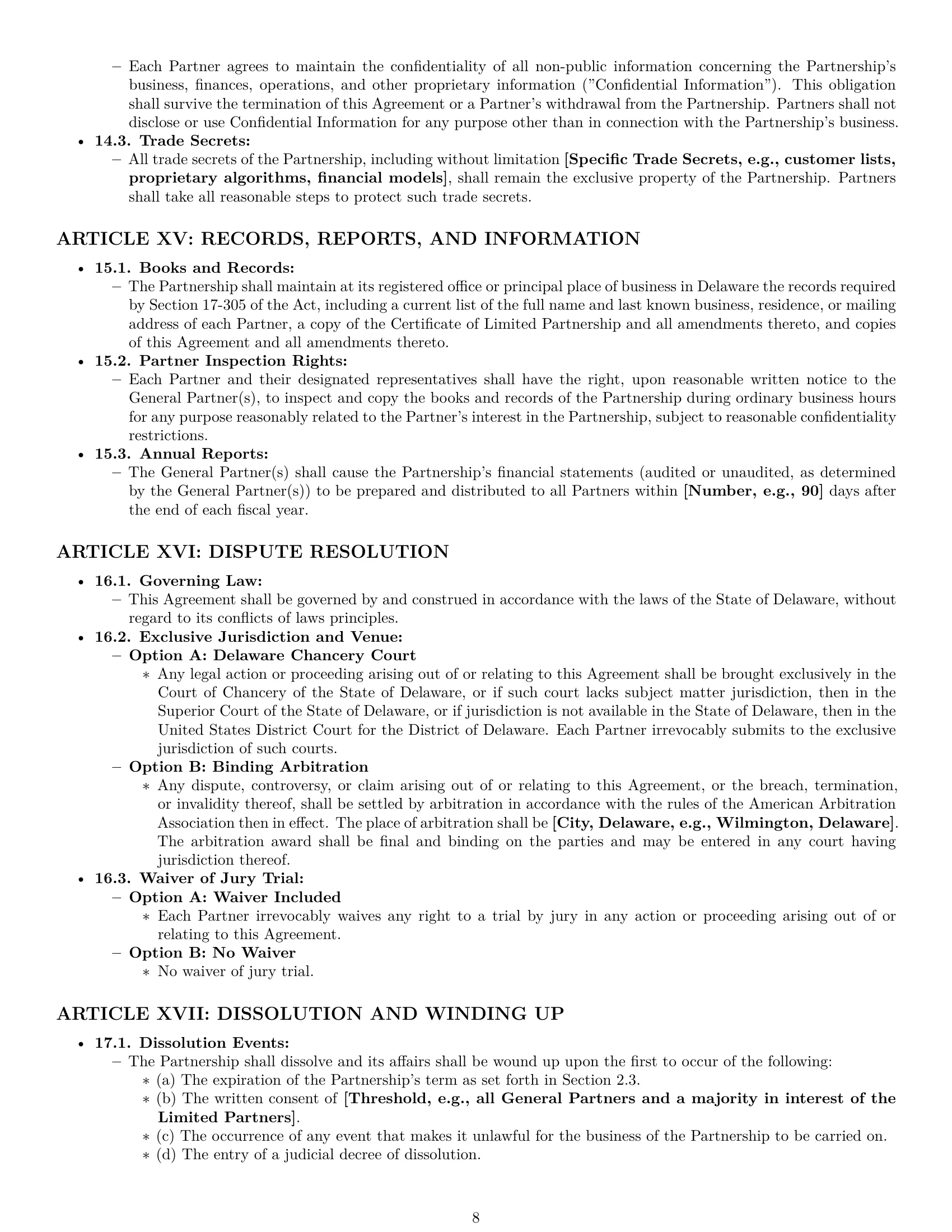 Preview page 8 of Pro Delaware limited partnership agreement template