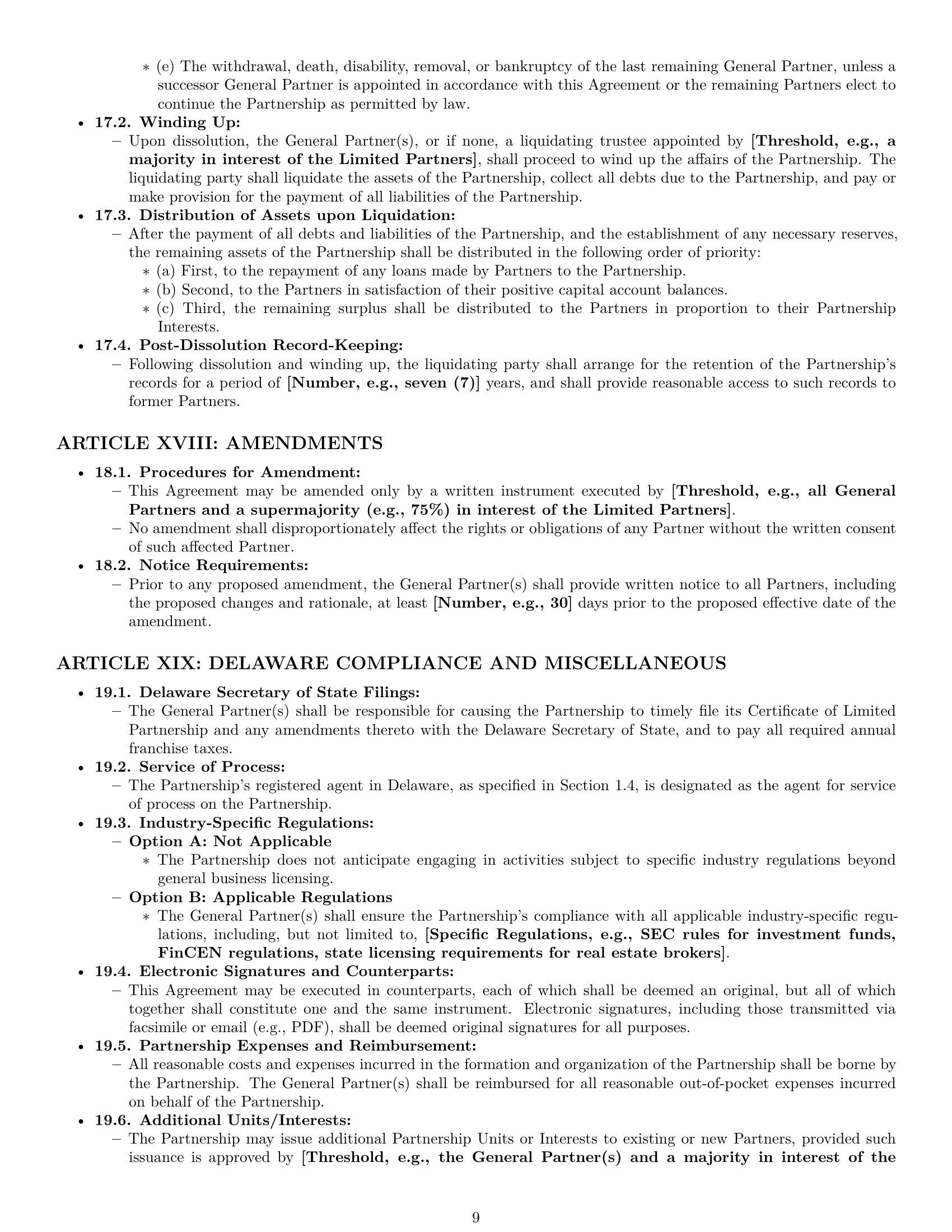 Preview page 9 of Pro Delaware limited partnership agreement template