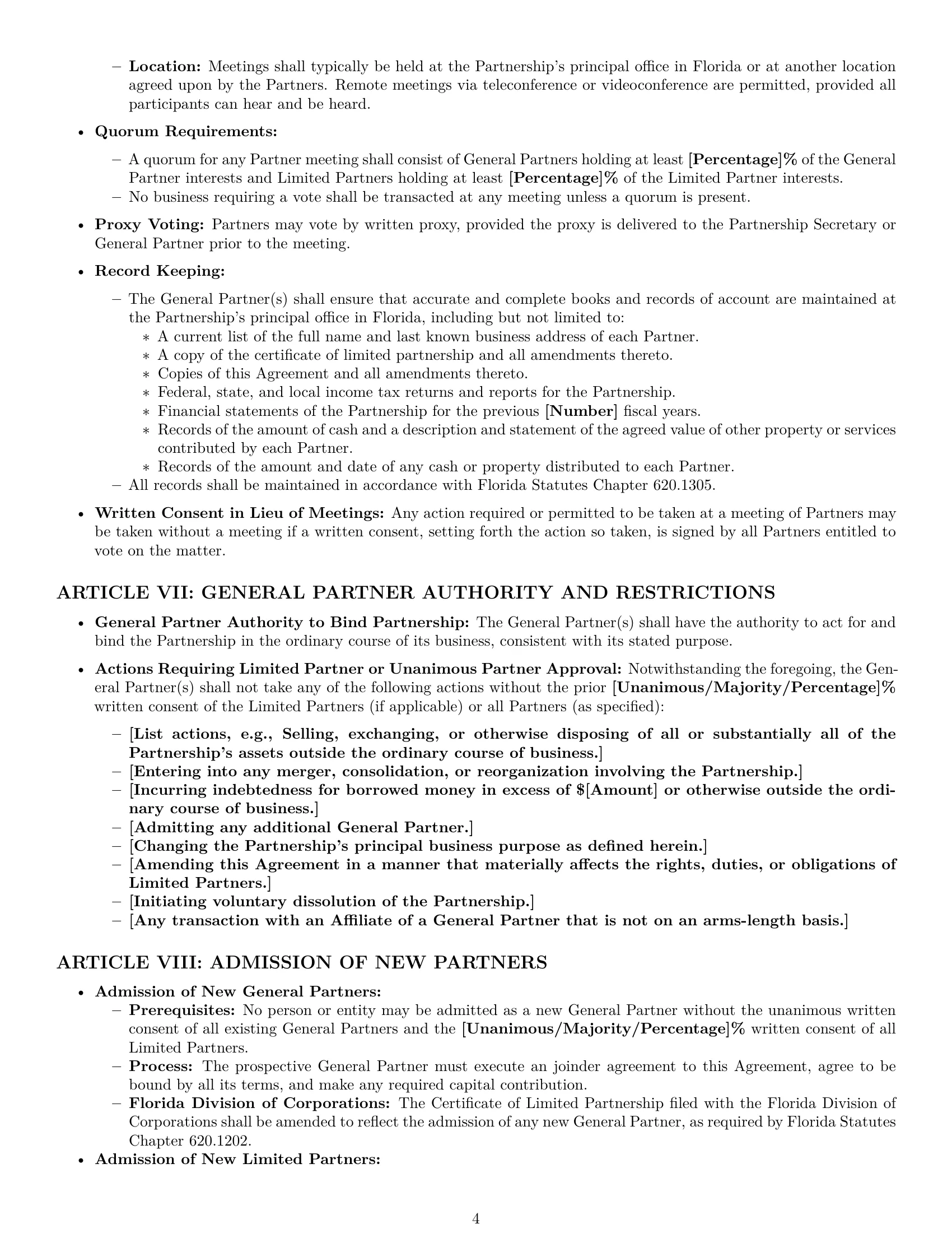 Preview page 4 of Pro Florida limited partnership agreement template