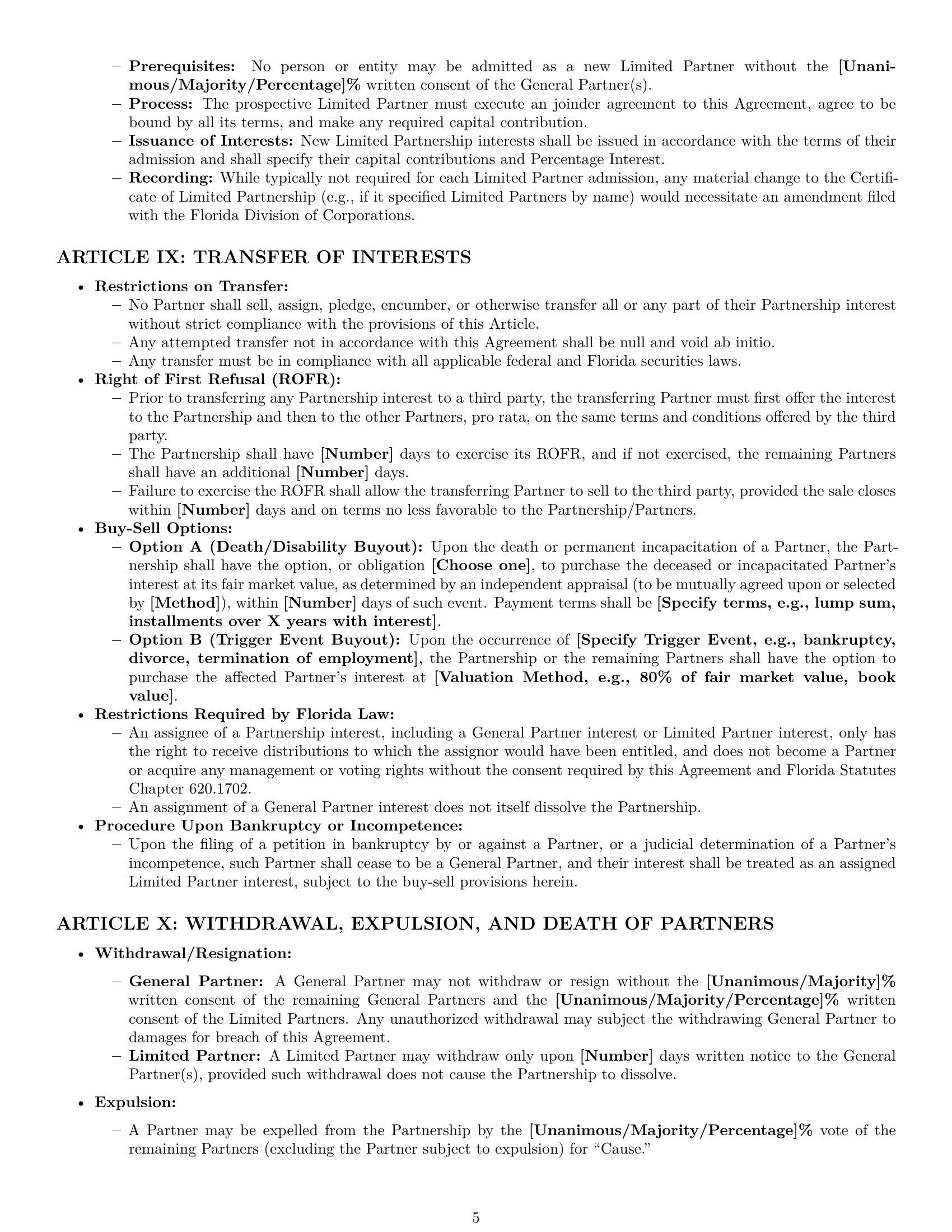 Preview page 5 of Pro Florida limited partnership agreement template