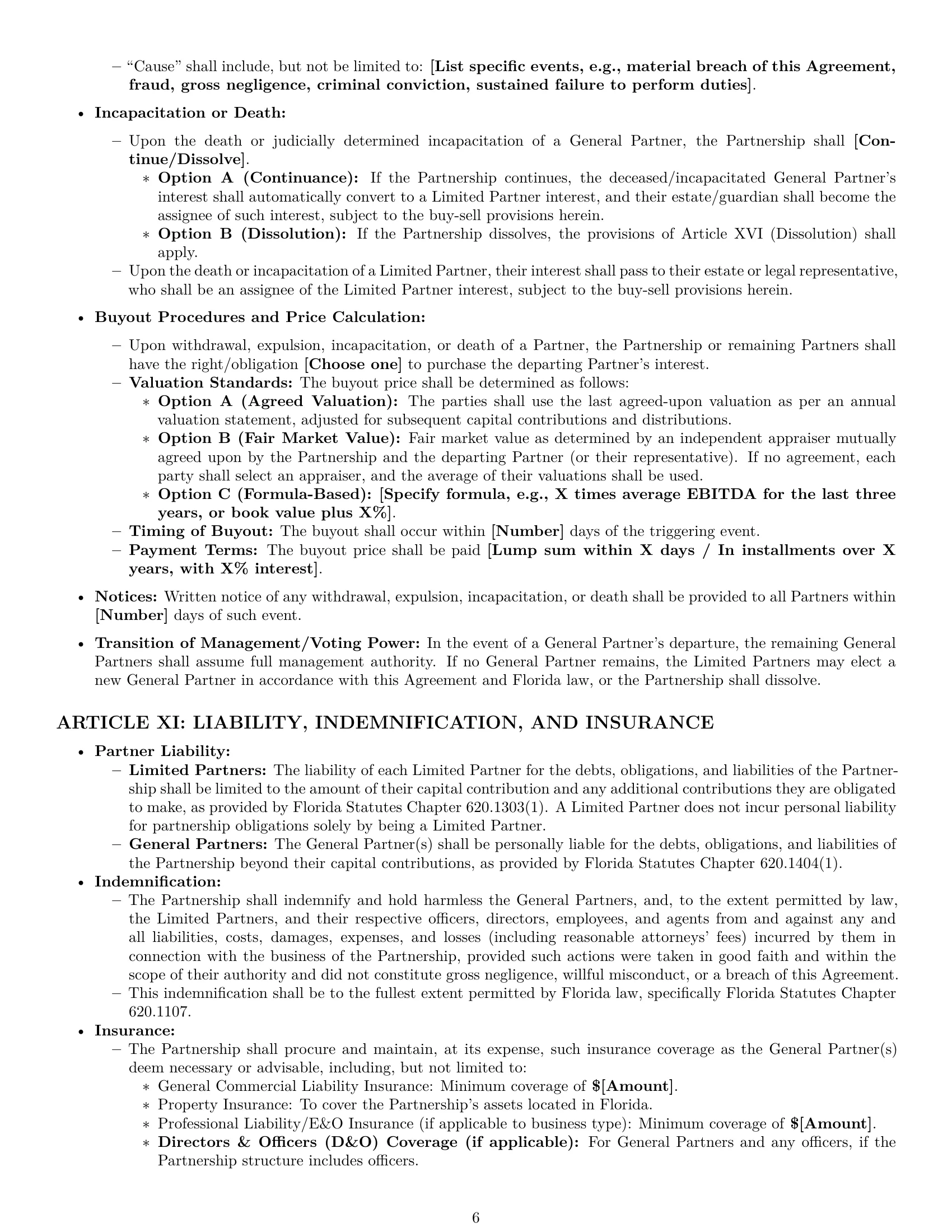 Preview page 6 of Pro Florida limited partnership agreement template