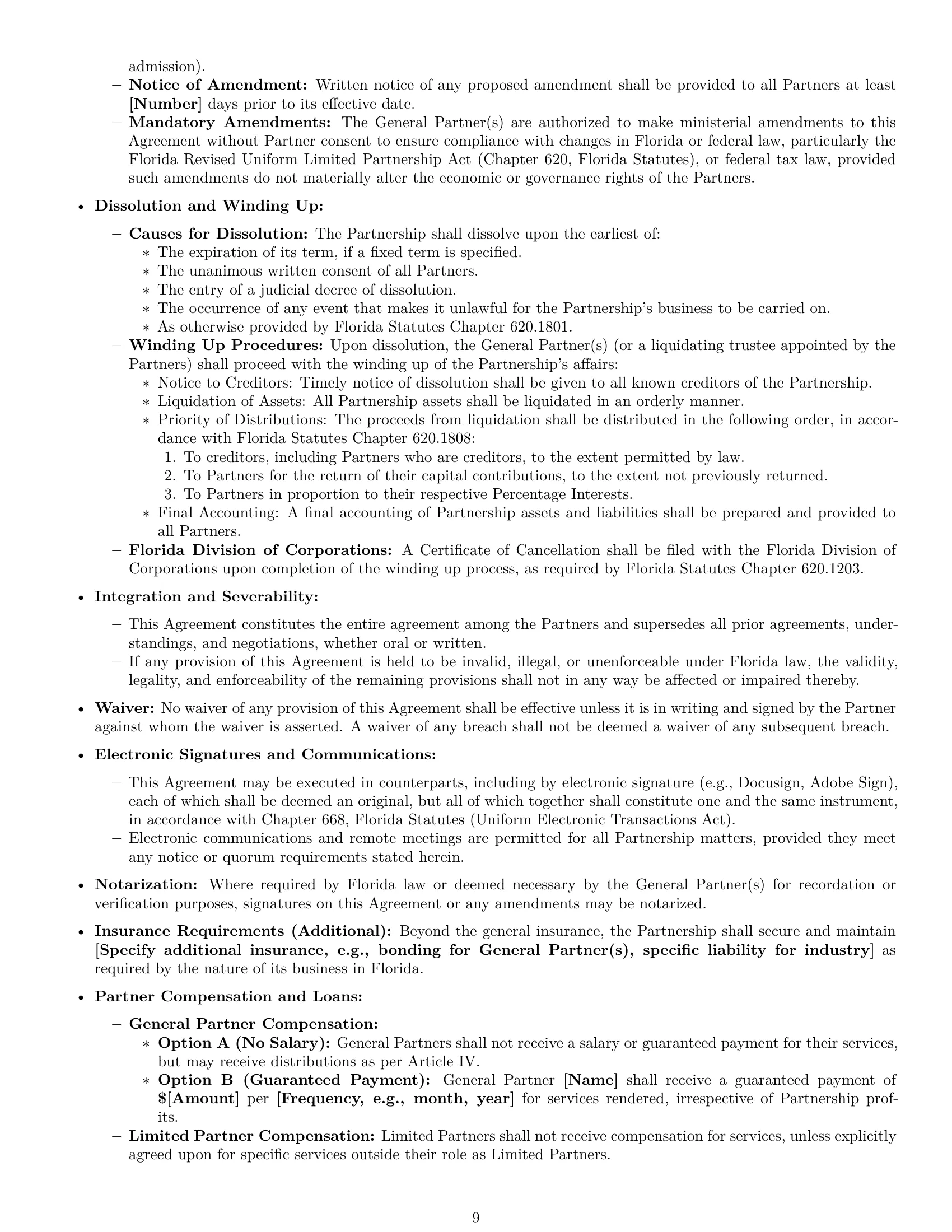 Preview page 9 of Pro Florida limited partnership agreement template