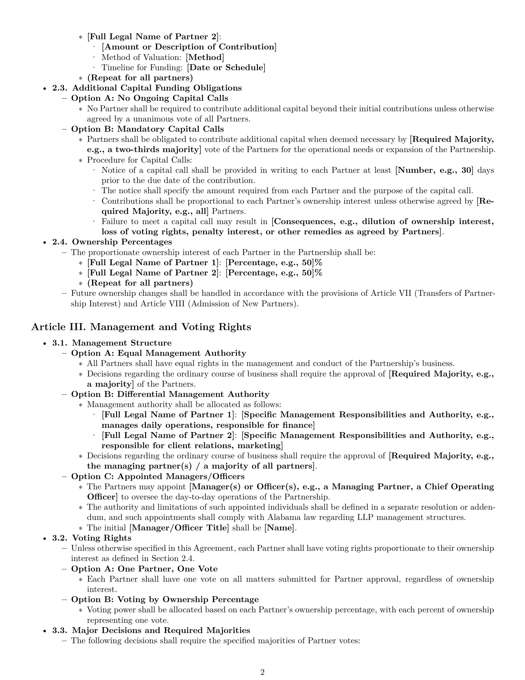 Preview page 2 of Pro Alabama limited liability partnership agreement template