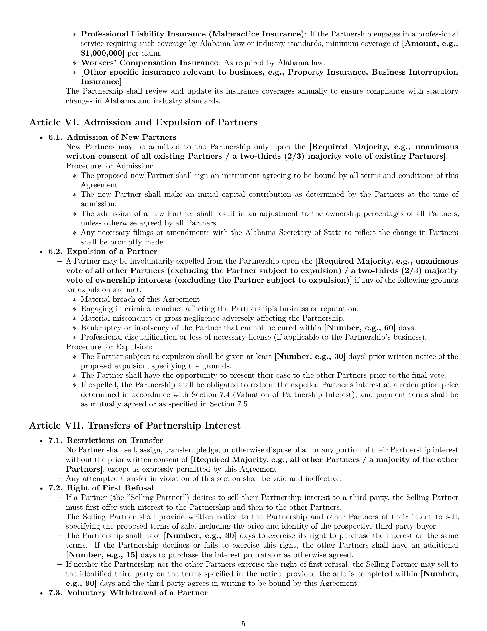 Preview page 5 of Pro Alabama limited liability partnership agreement template