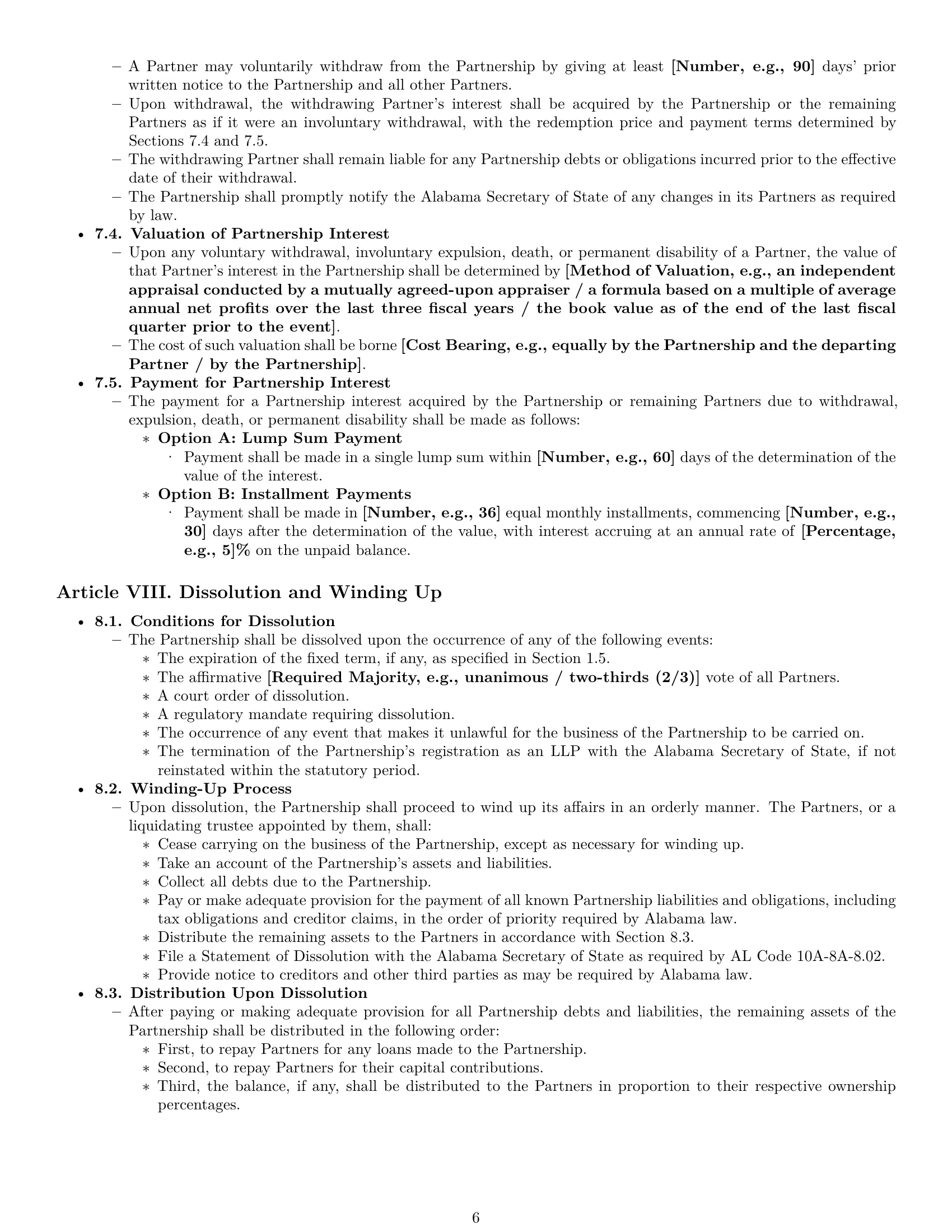 Preview page 6 of Pro Alabama limited liability partnership agreement template