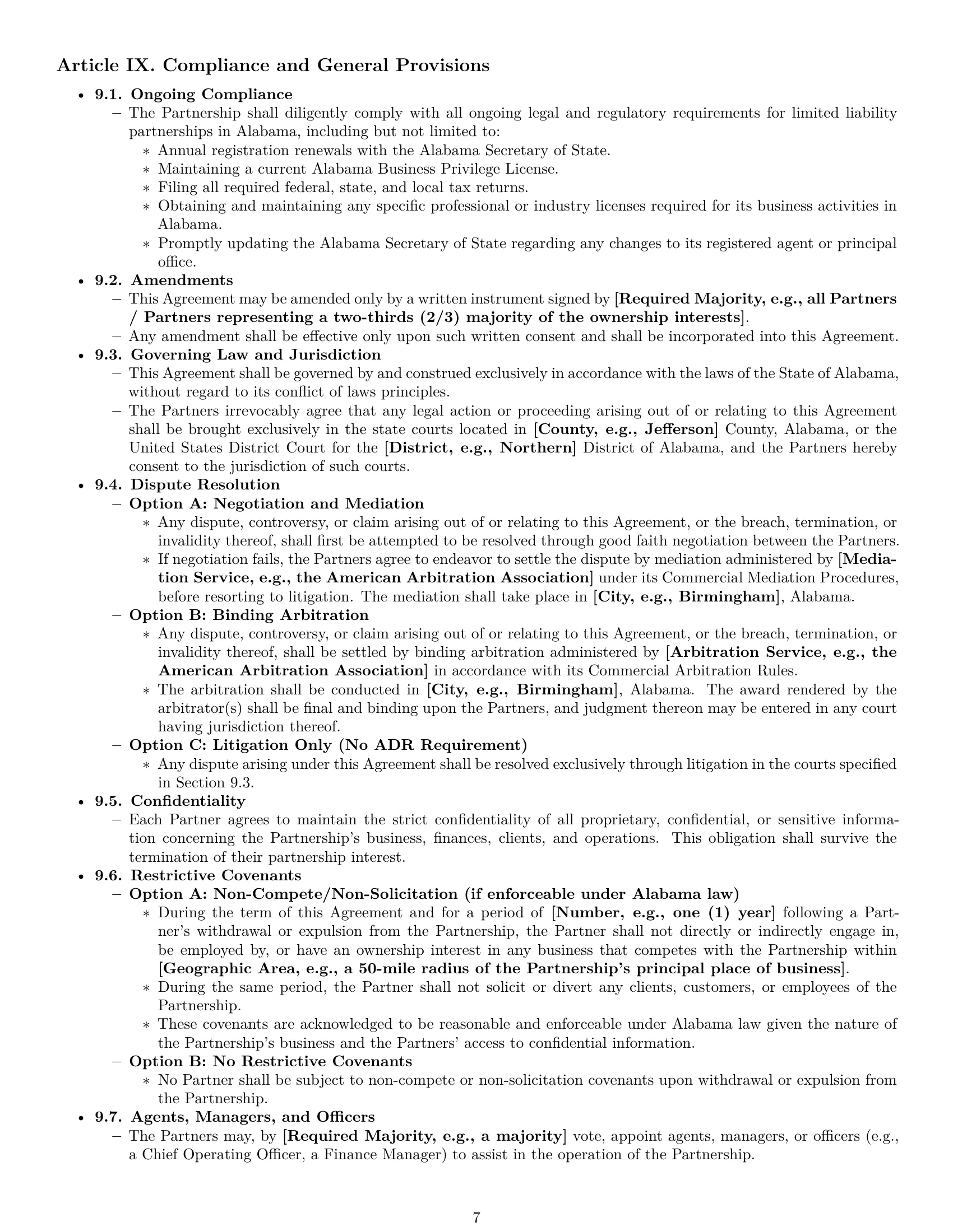 Preview page 7 of Pro Alabama limited liability partnership agreement template