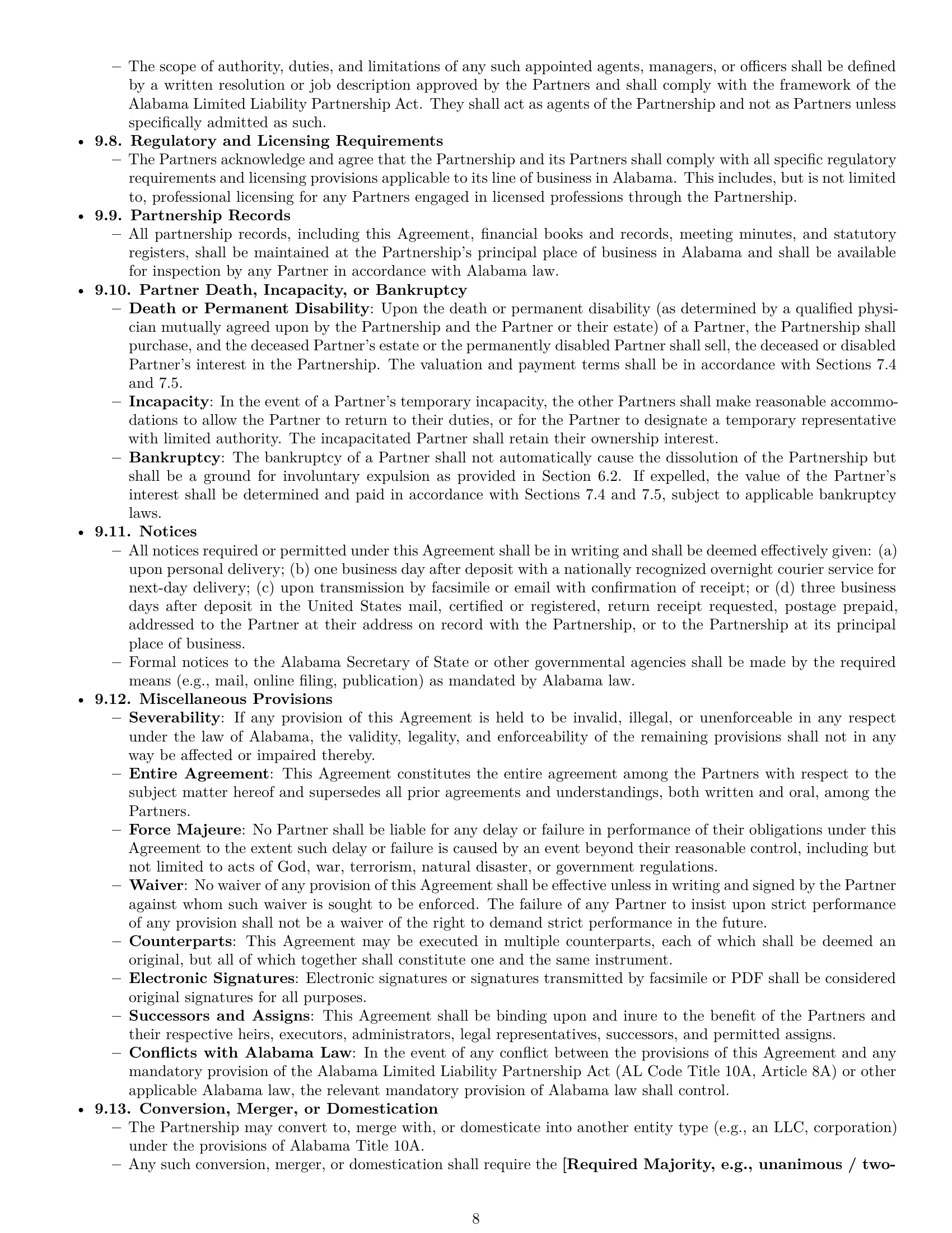 Preview page 8 of Pro Alabama limited liability partnership agreement template