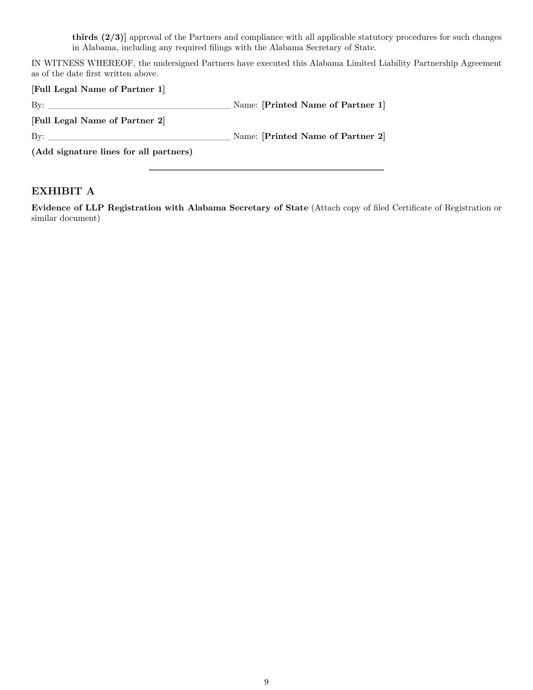 Preview page 9 of Pro Alabama limited liability partnership agreement template