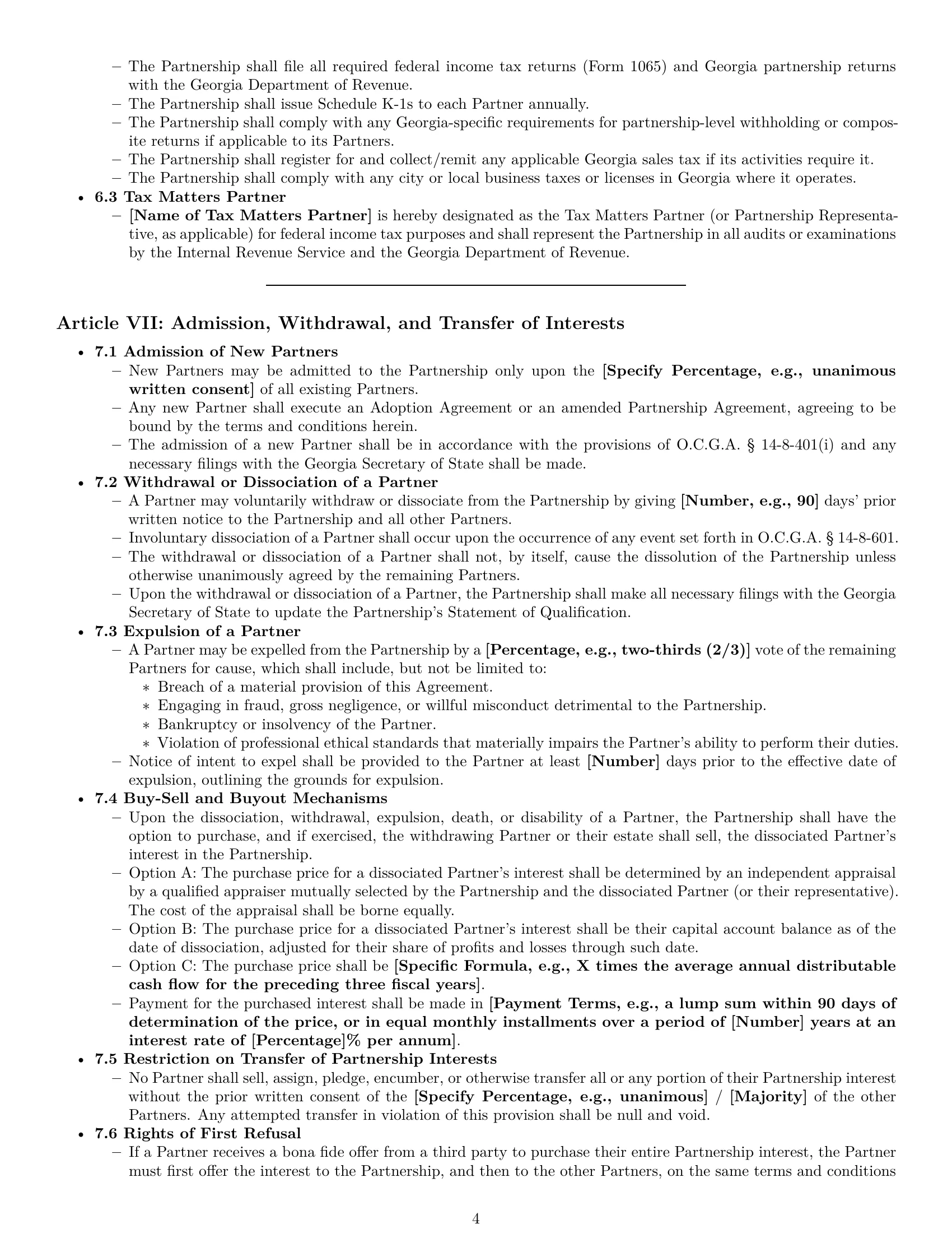 Preview page 4 of Pro Georgia limited liability partnership agreement template