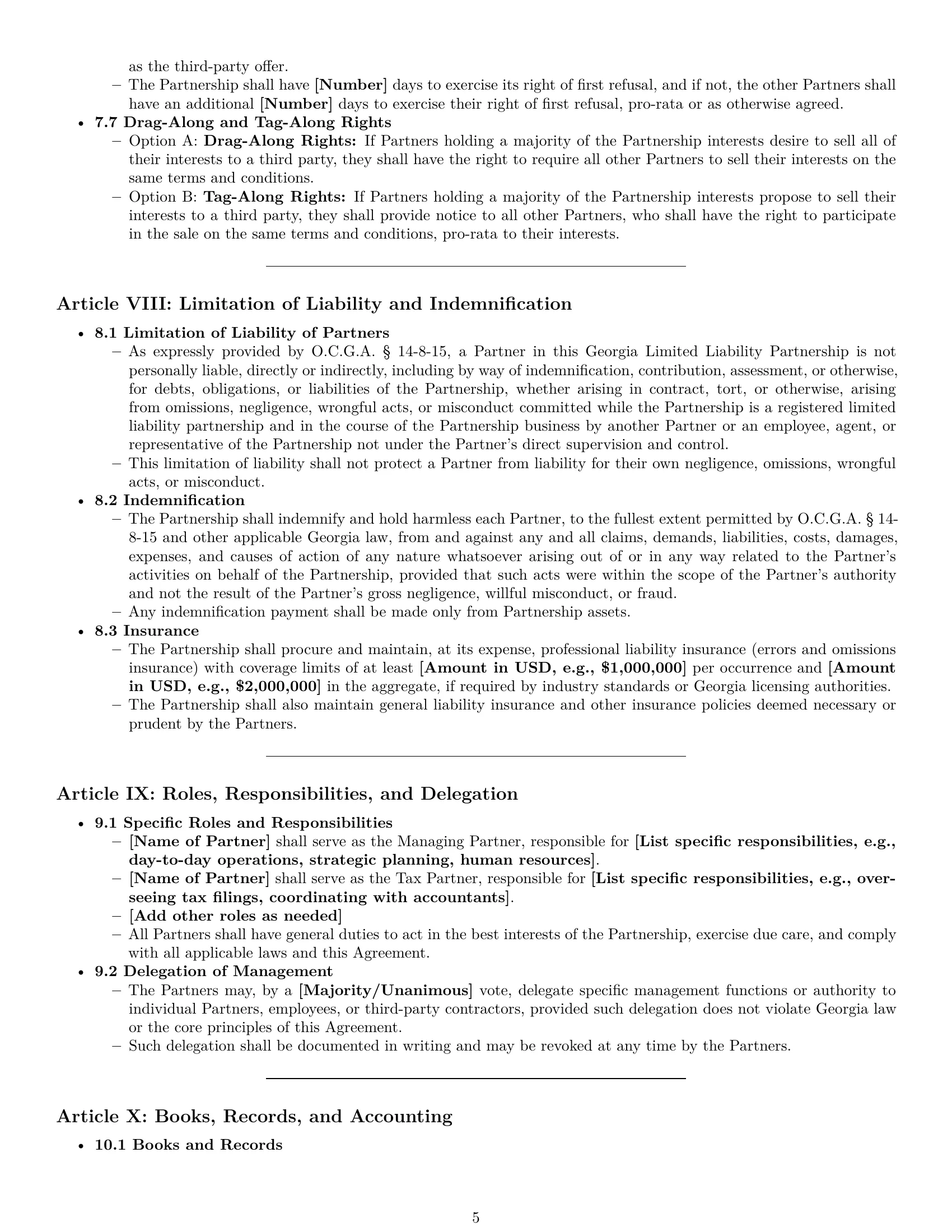 Preview page 5 of Pro Georgia limited liability partnership agreement template
